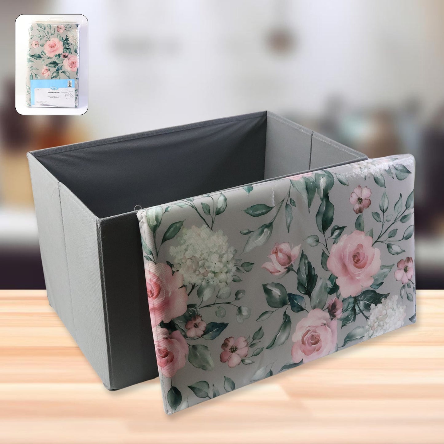 Space-Saving Storage Box with Floral Lid – Durable