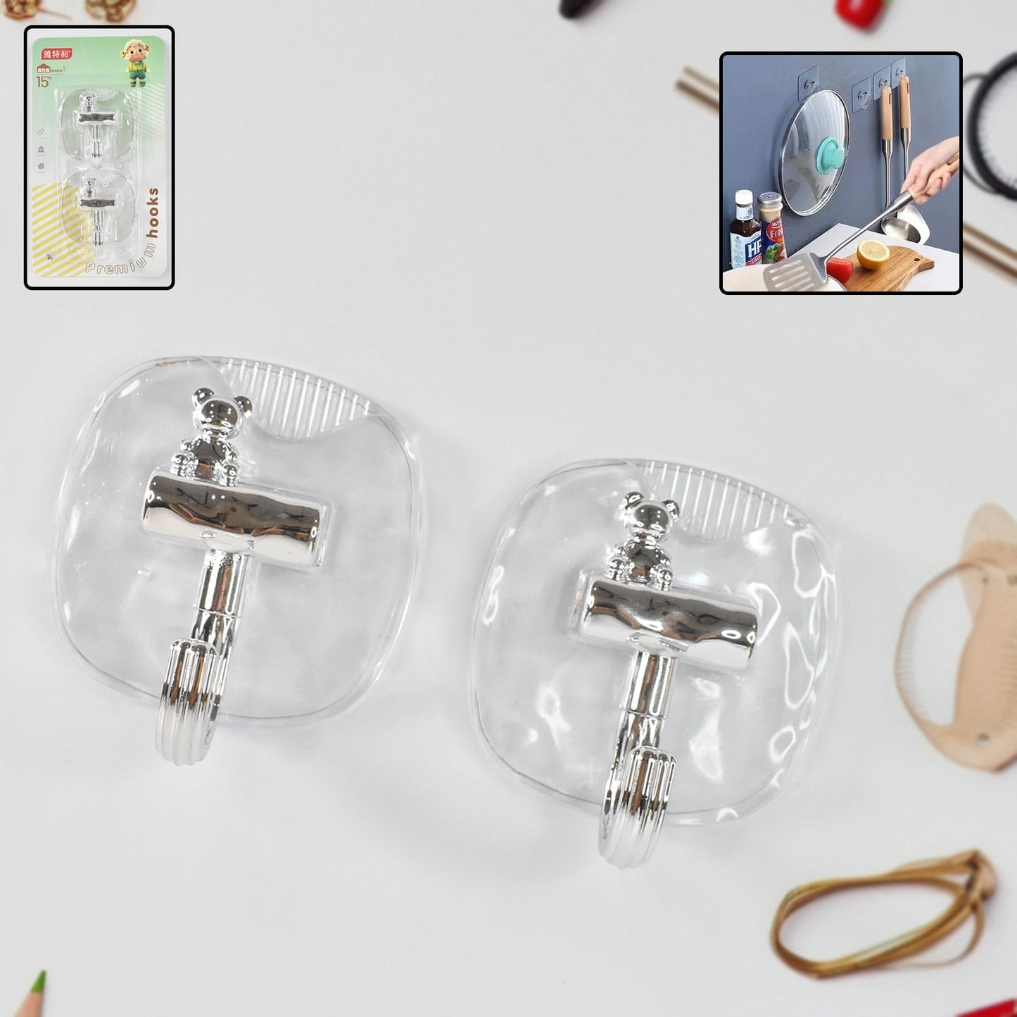 Heavy-Duty Plastic Self Adhesive Wall Hooks – 15KG Capacity
