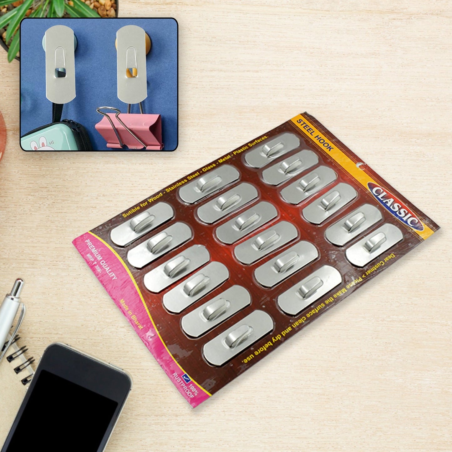 Stainless Steel Wall Hooks – Pc Self-Adhesive Set