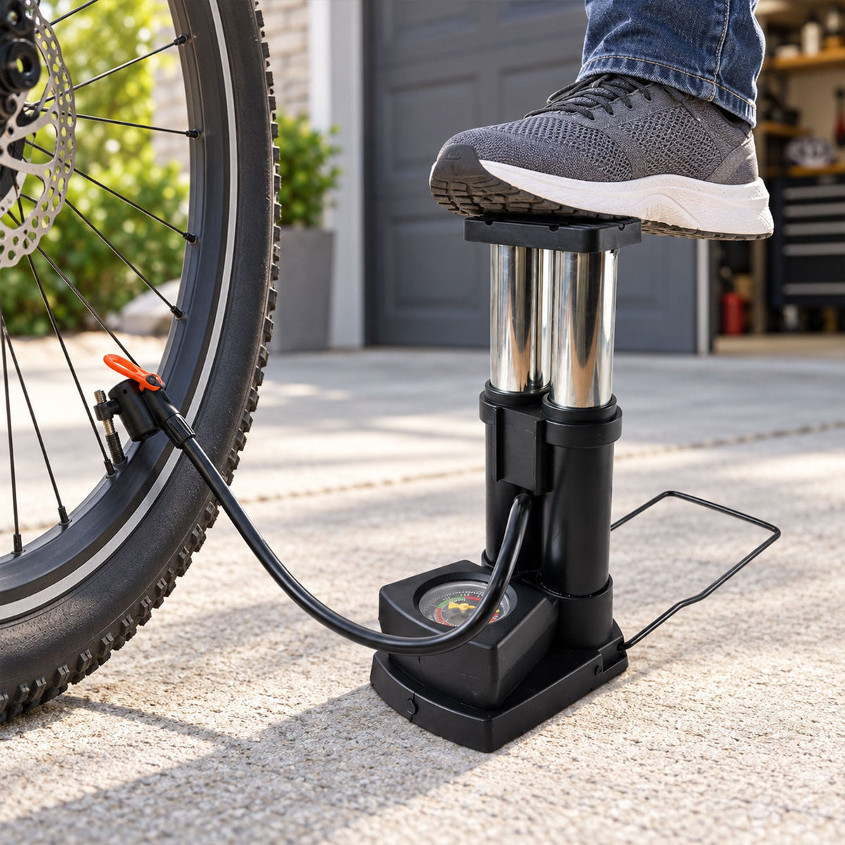 Mini Bike Pump – Portable Foot Operated with Gauge - view 3