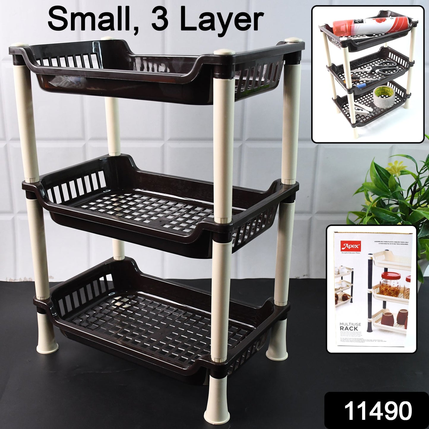 Space-Saving 3-Tier Plastic Storage Rack – Durable - main product view