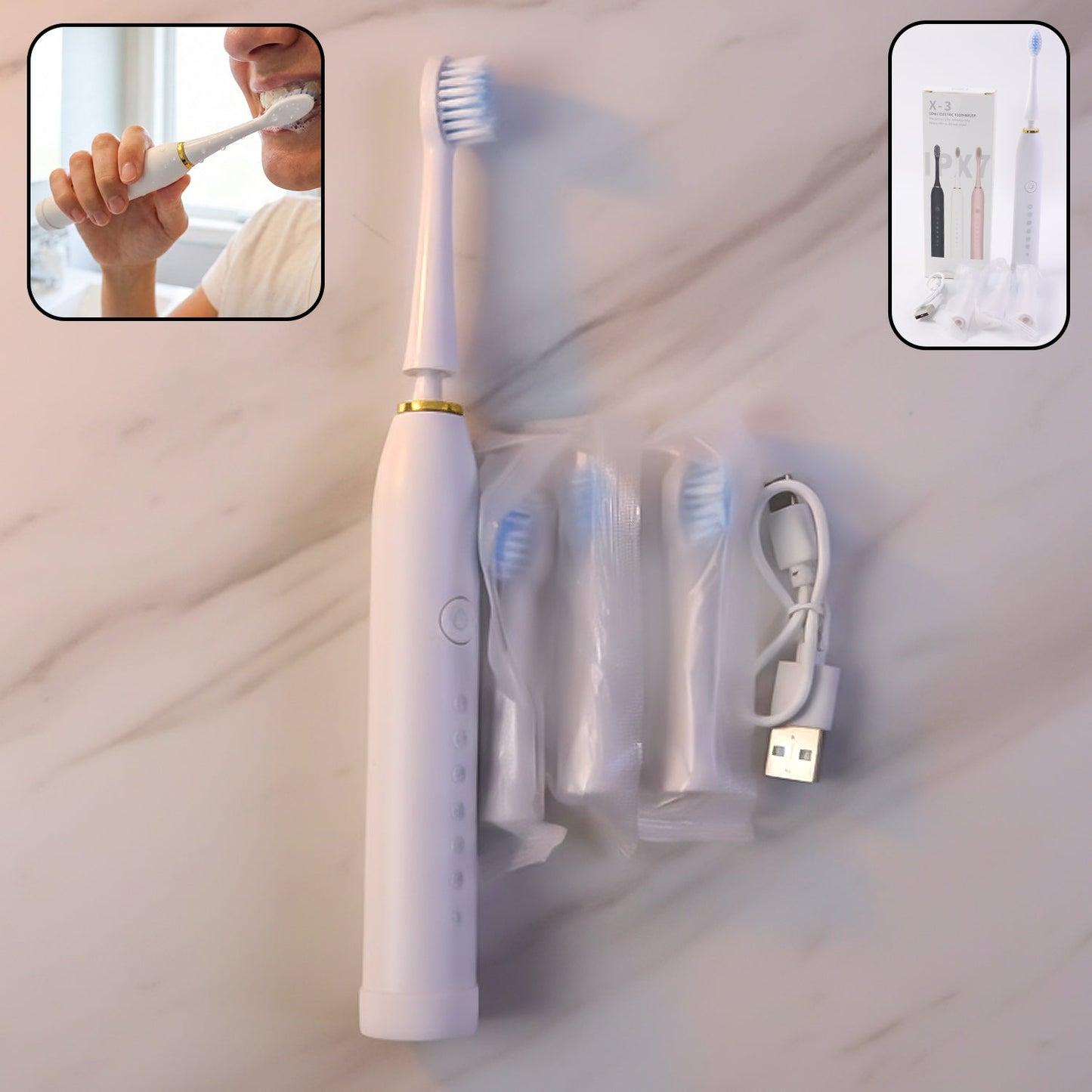 Electric Toothbrush – Rechargeable with 3 Extra Replacement Heads