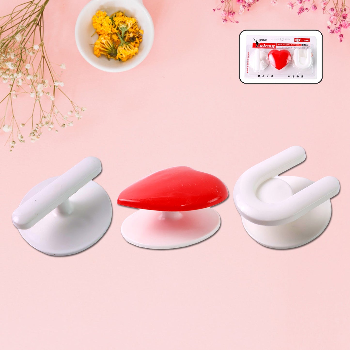 Reusable Adhesive Wall Hook Set – Strong Grip (3pc)