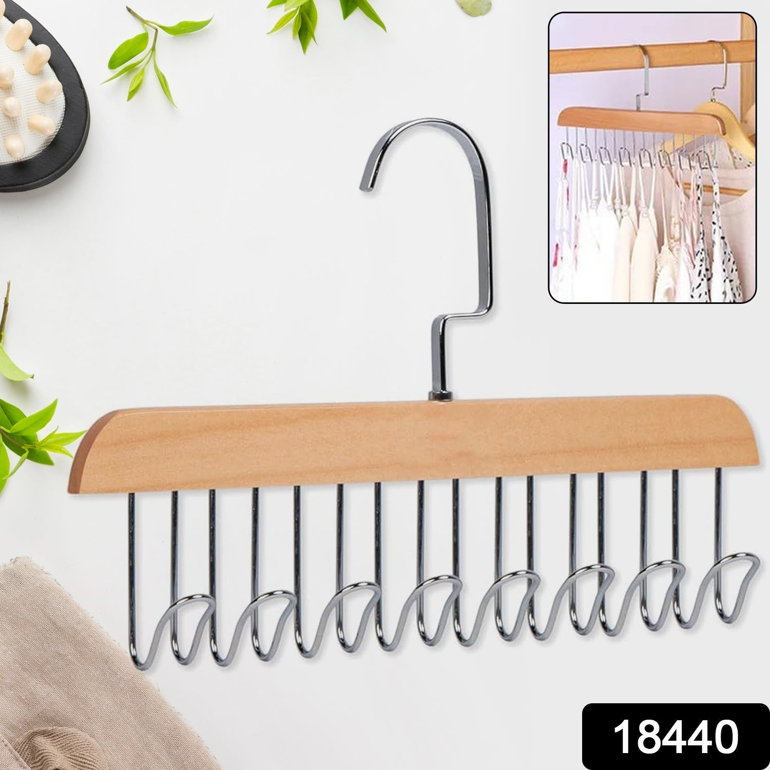 Space-Saving Hanger – 8-Hook Lotus Wood Closet Organizer - main product view