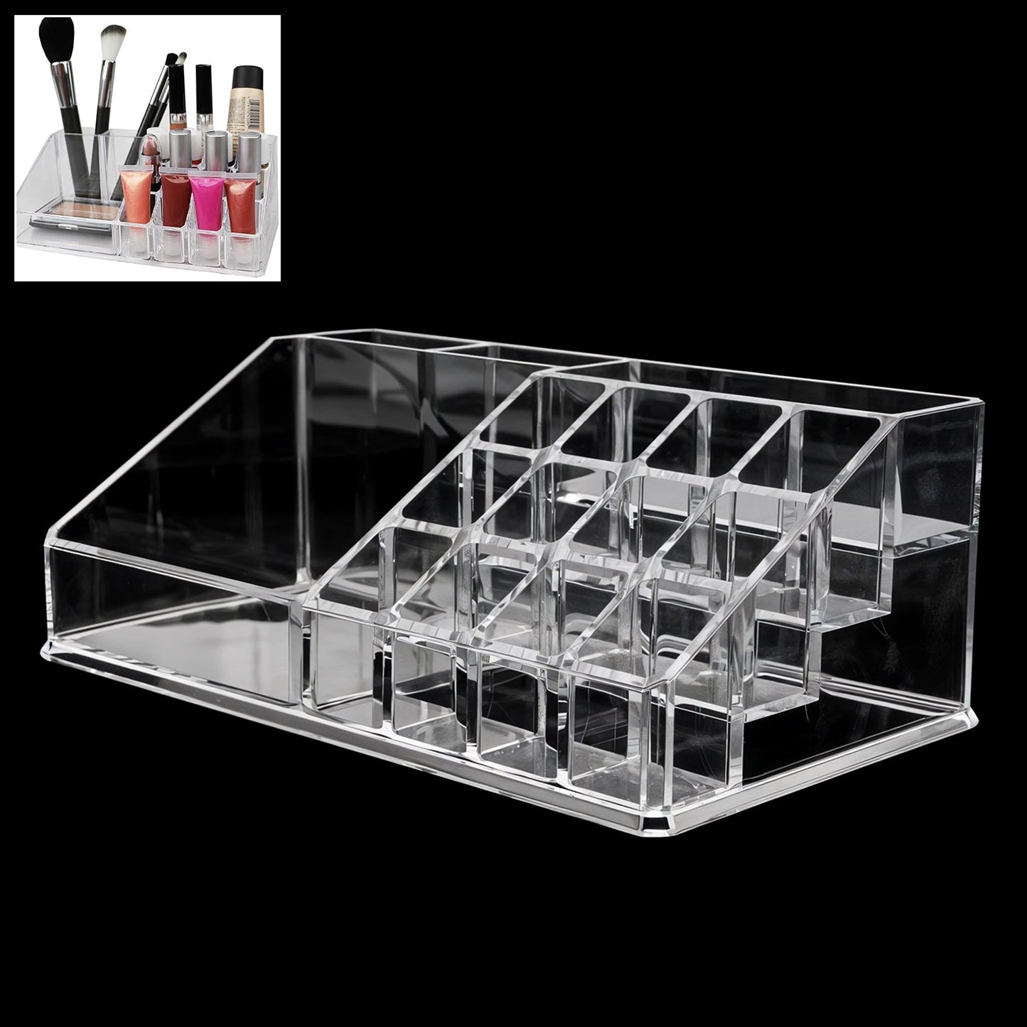 Acrylic Makeup Organizer – 16 Clear Compartments for Cosmetics
