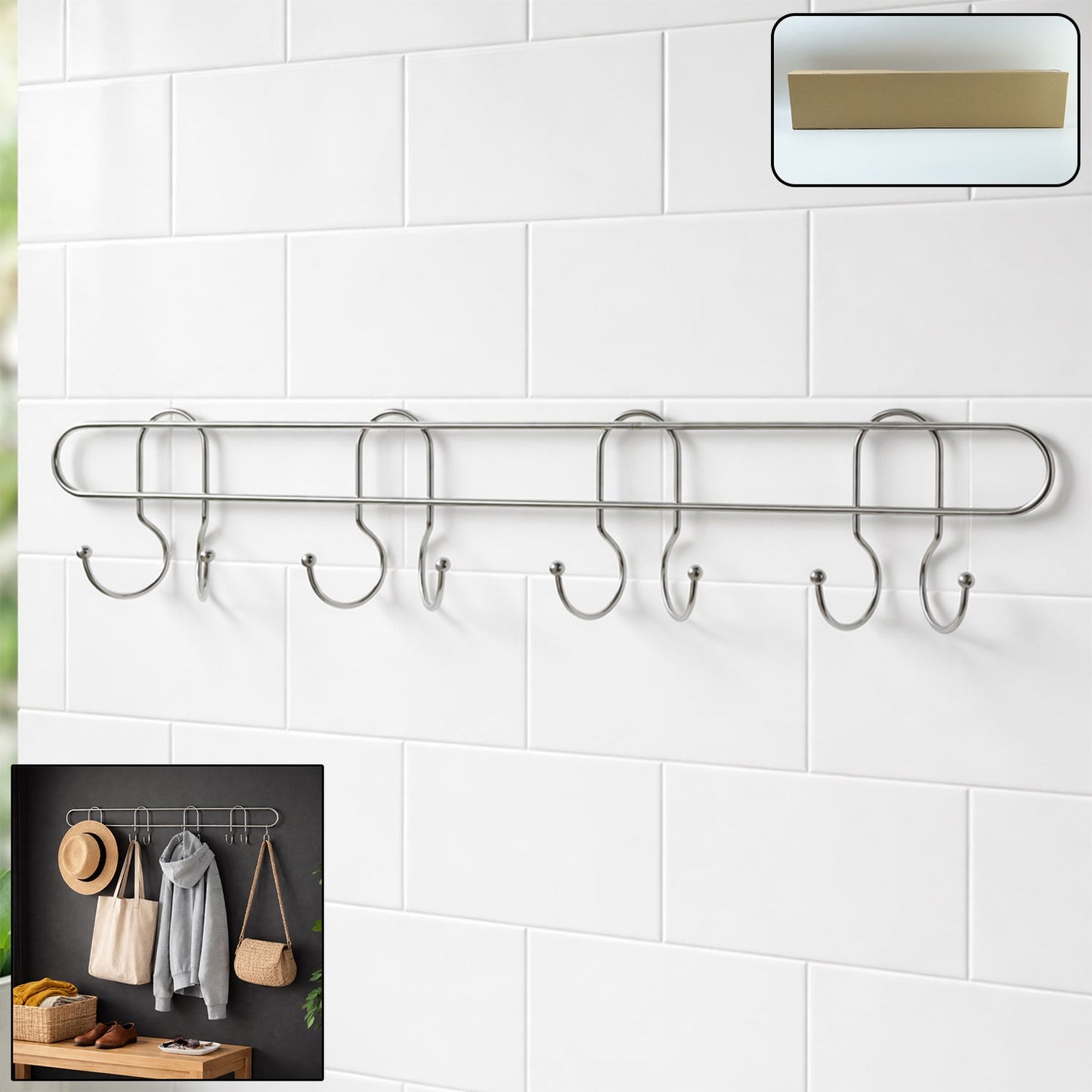 Heavy-Duty Wall Mounted Hook Rack – Durable Stainless Steel