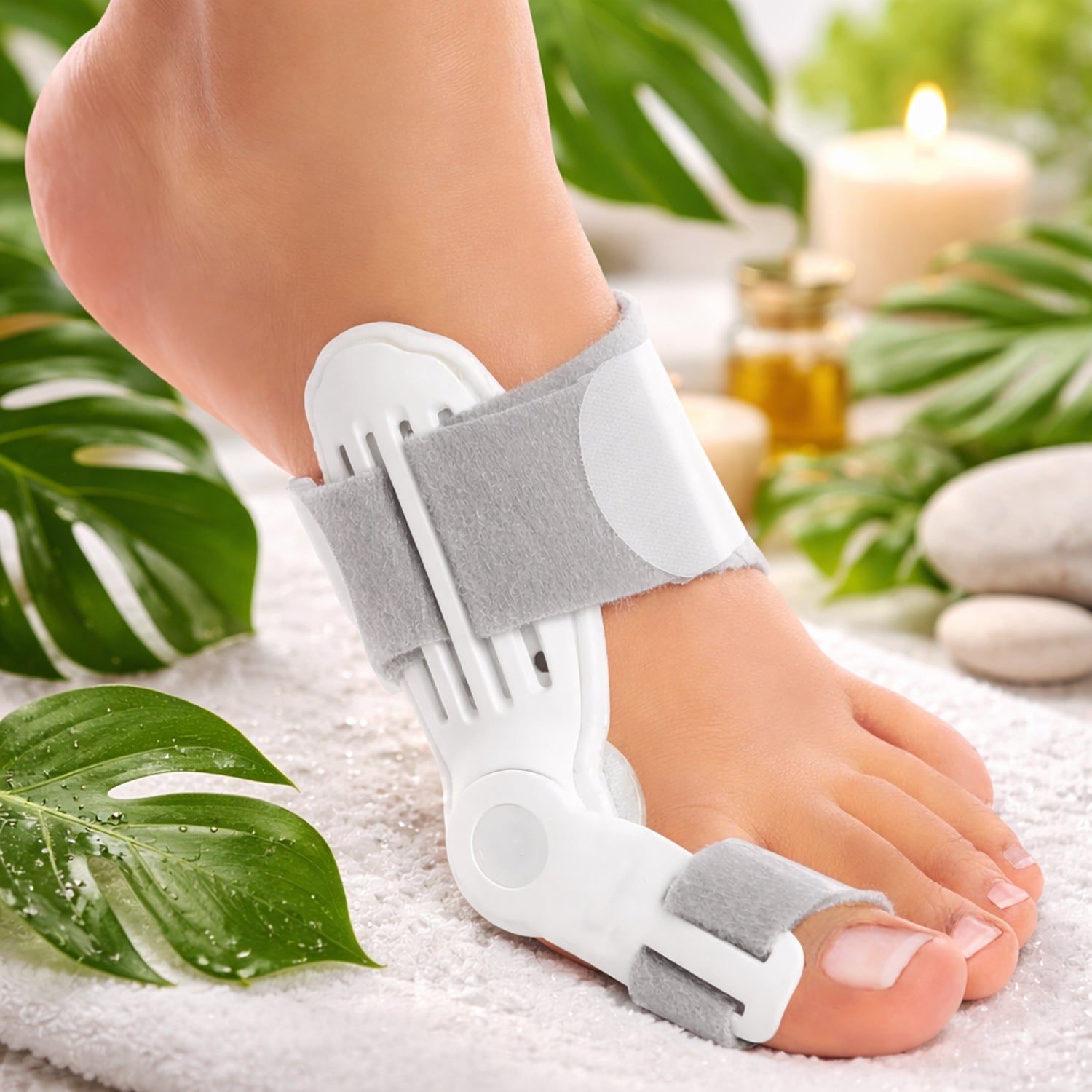 Valgus bunion toe correction brace showcasing its adjustable straps and discreet design