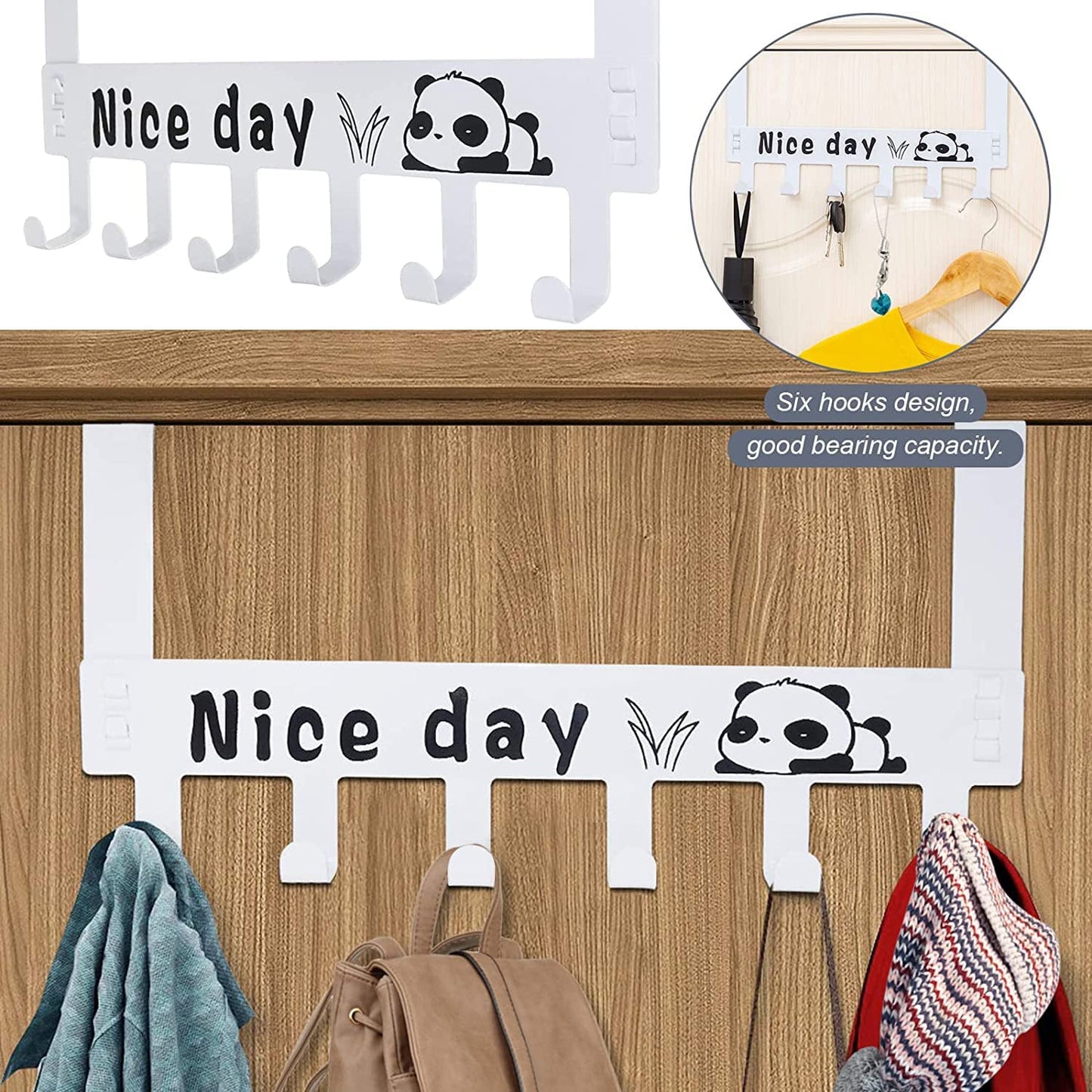 Heavy-Duty Carbon Steel Over Door Hook Rack – 6-Hook, White