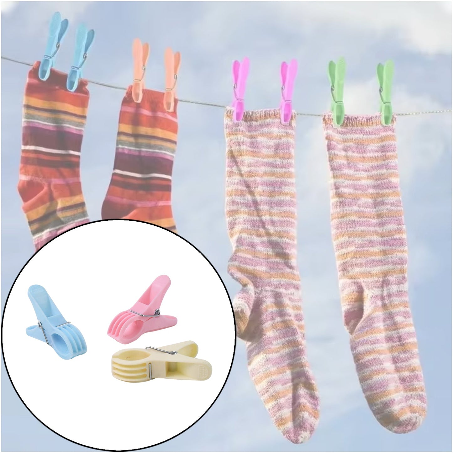 Plastic Cloth Clips – Pack of 12 Strong Multicolor Pegs