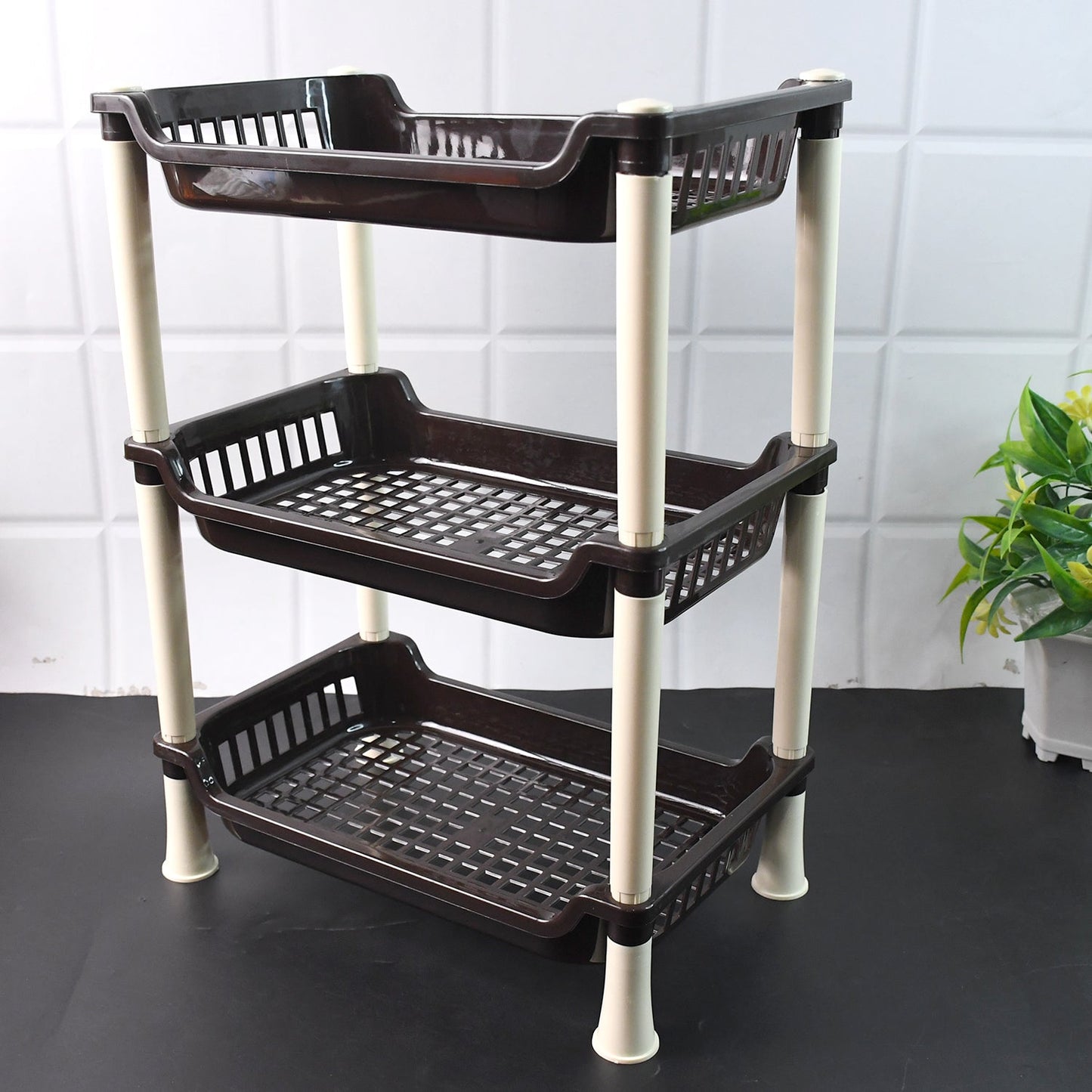 Space-Saving 3-Tier Plastic Storage Rack – Durable