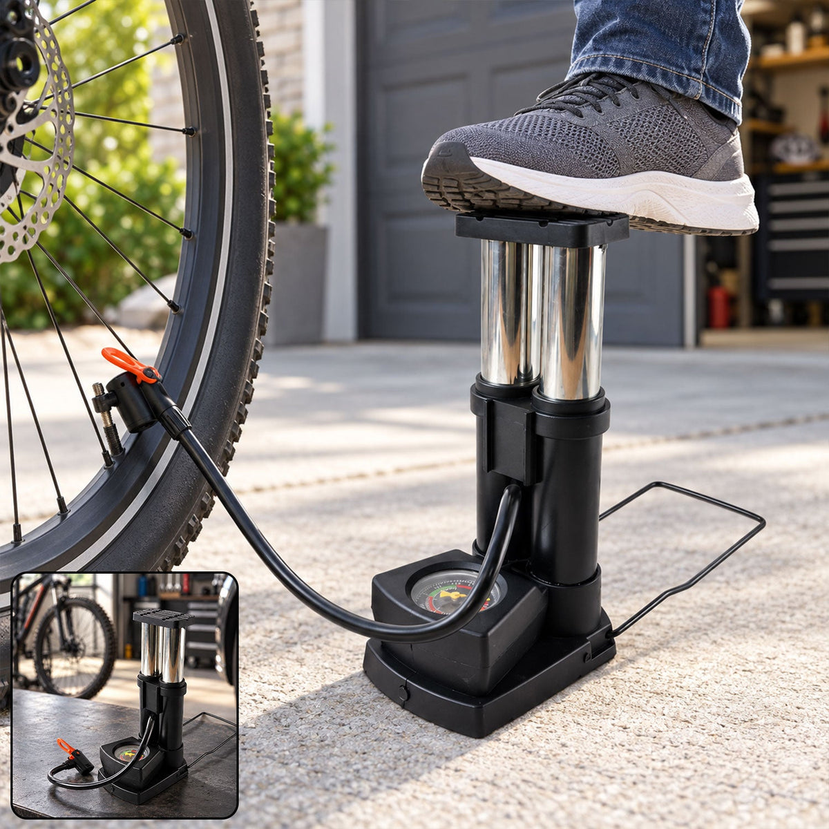 Mini Bike Pump – Portable Foot Operated with Gauge - view 1