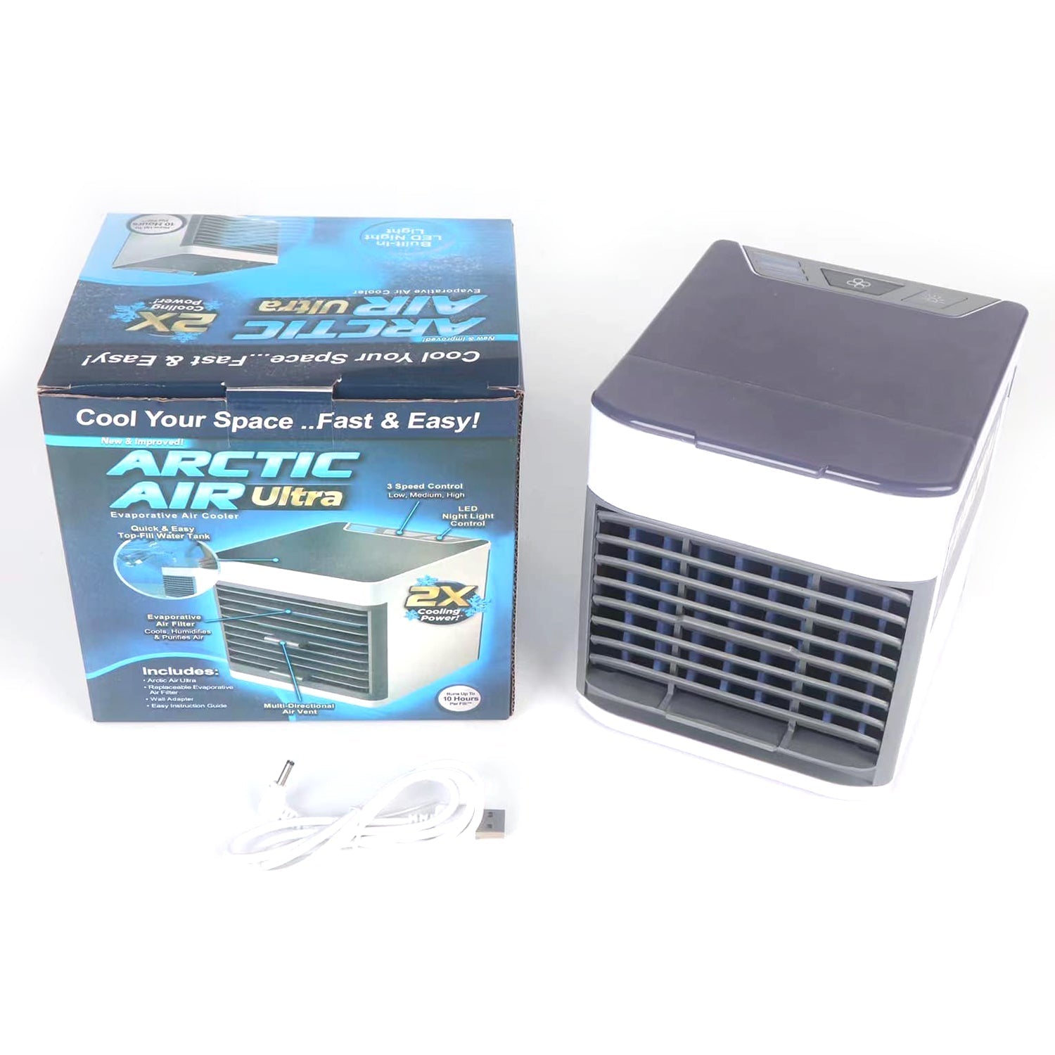 Front view of the Mini Portable Air Cooler on a desk.