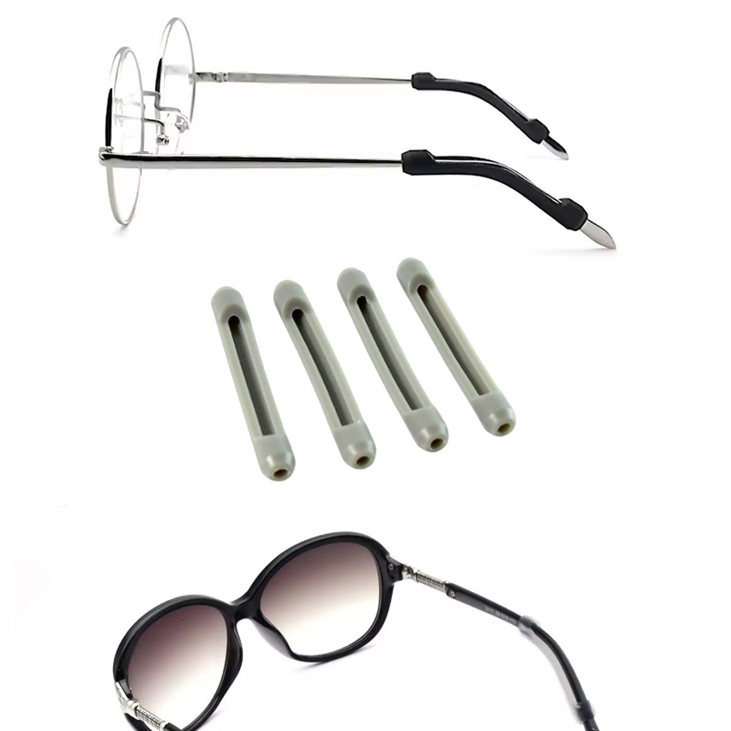 Anti-Slip Eyeglass Temple Tip Sleeves – Soft Comfortable Grip (4 Pc)