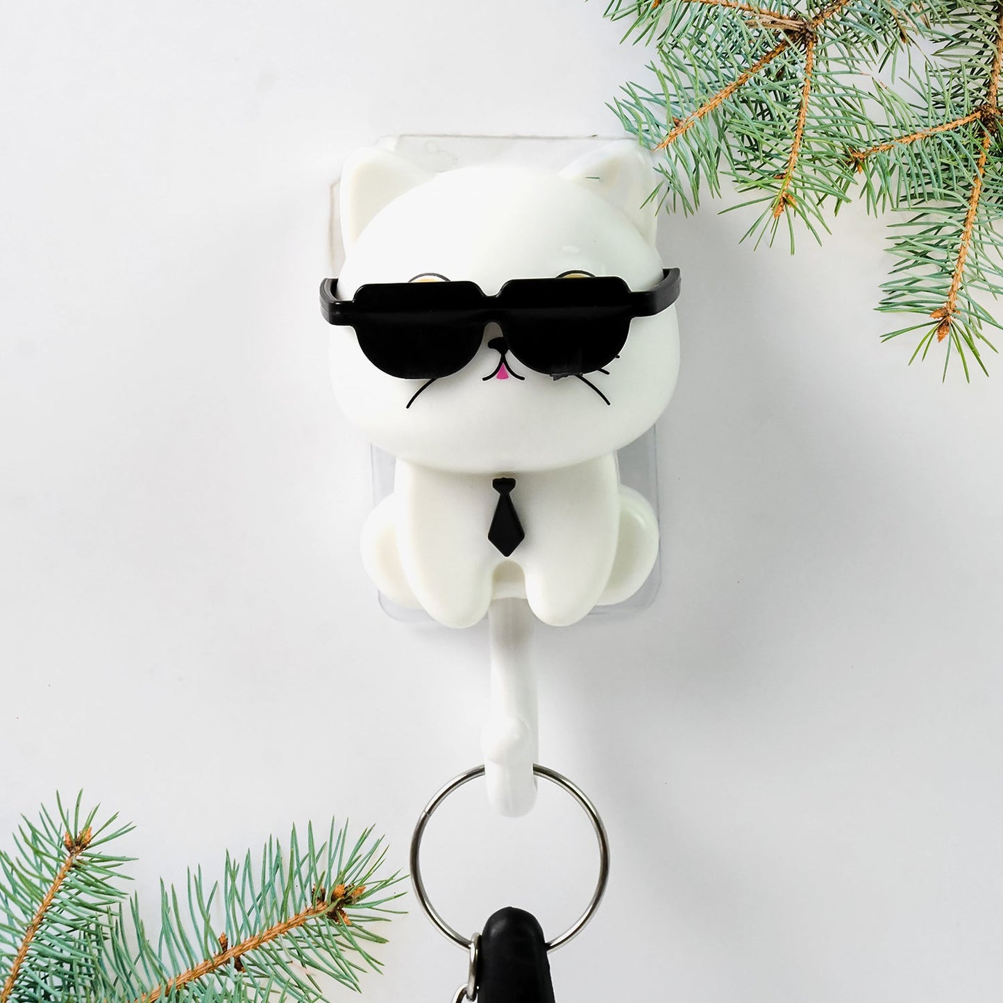 Cat Wall Hook – Cute Sunglasses Design, Self-Adhesive