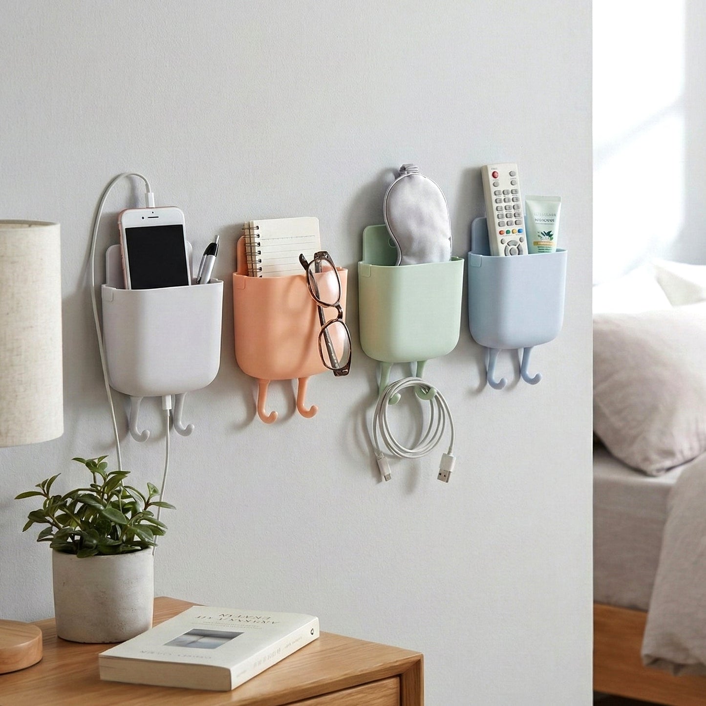Space-Saving Plastic Wall Mounted Mobile Charging Holder Set – Pc