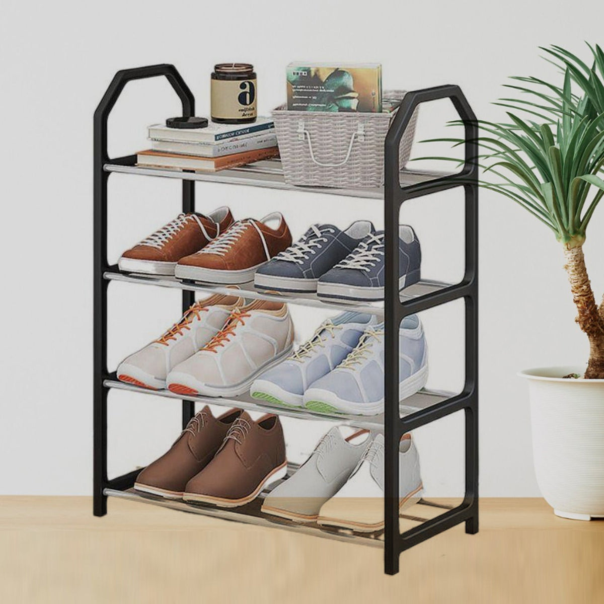Space-Saving Folding Shoe Rack – 4-Layer Organizer |
