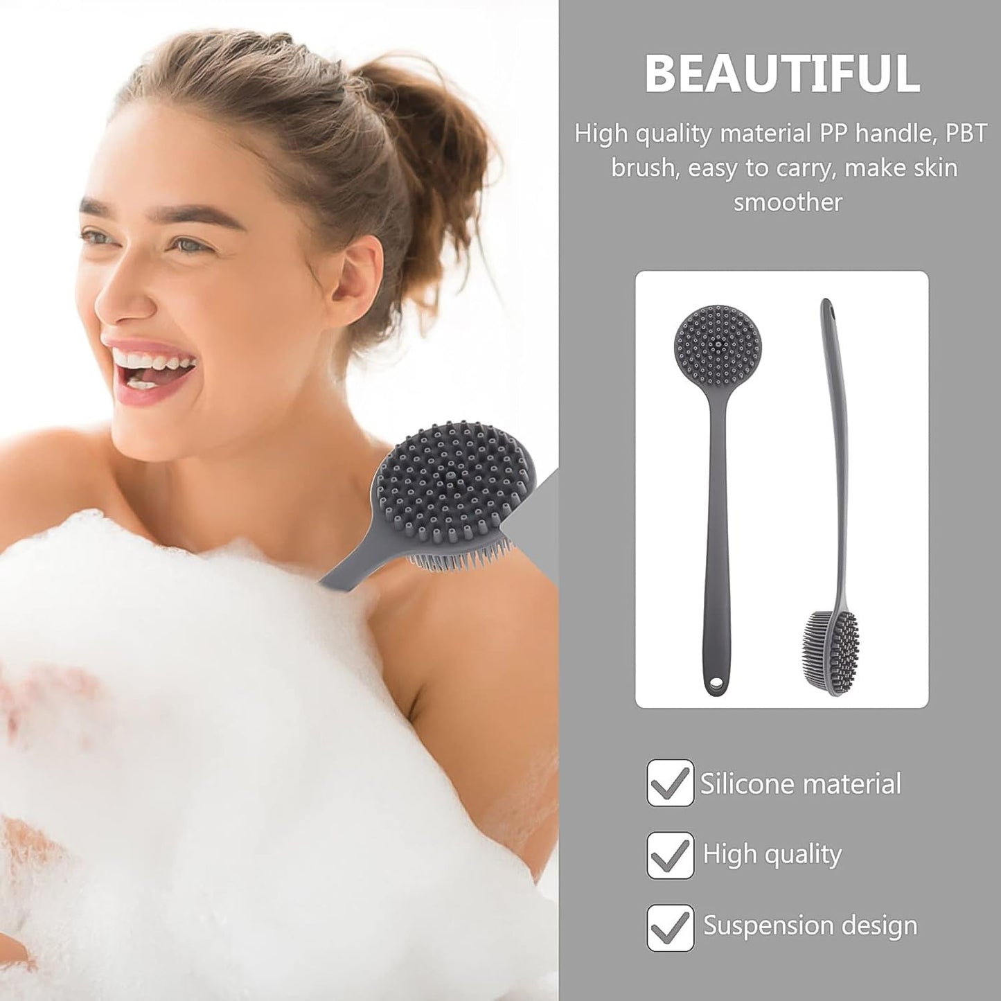 Silicone Back Scrubber Brush – Long Handle for Gentle Exfoliation