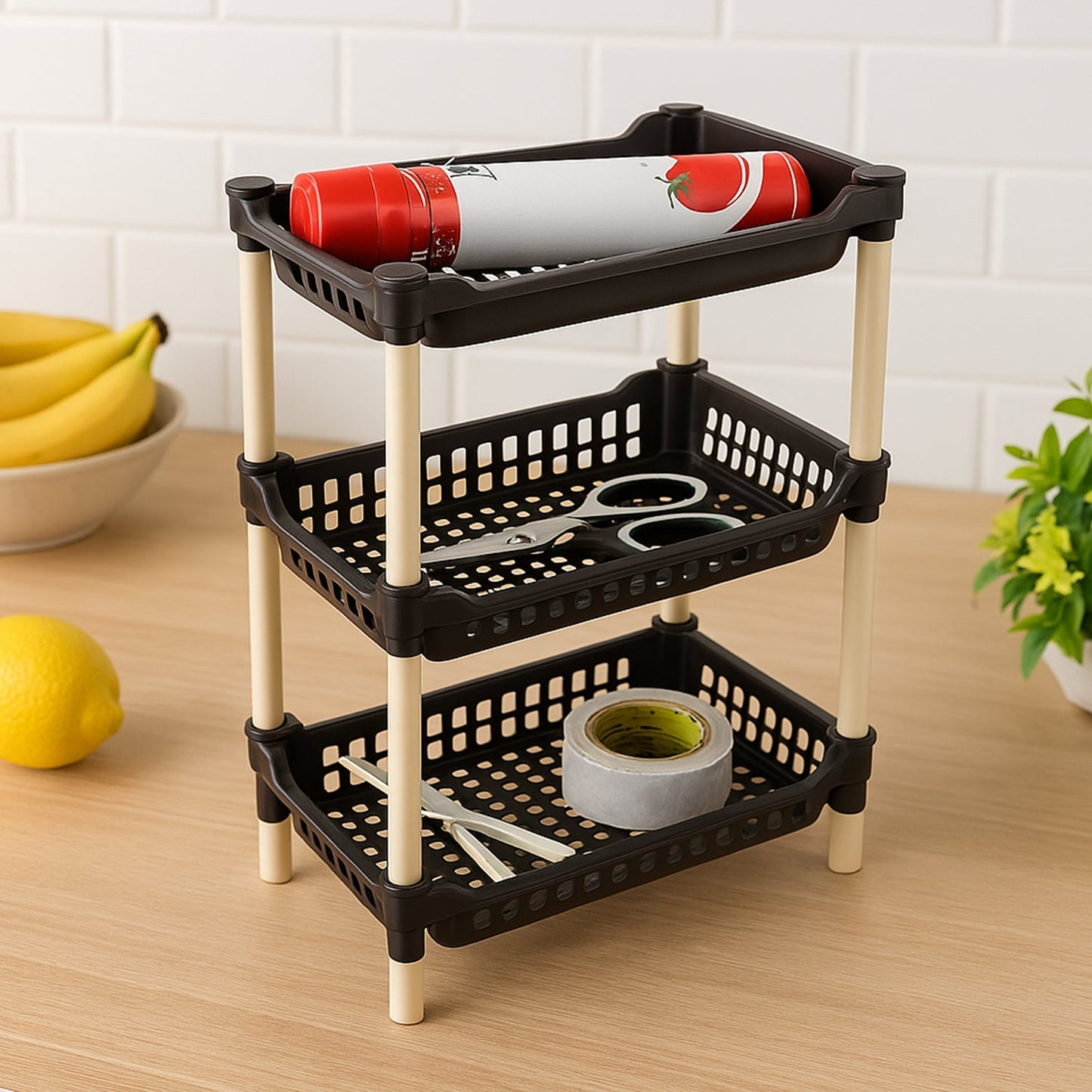 Space-Saving 3-Tier Plastic Storage Rack – Durable