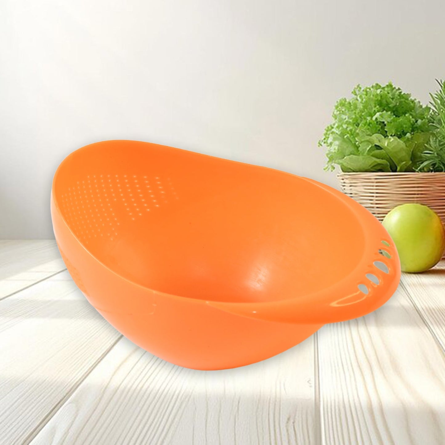 Front view of the Tidy Table plastic colander, an essential kitchen tool.