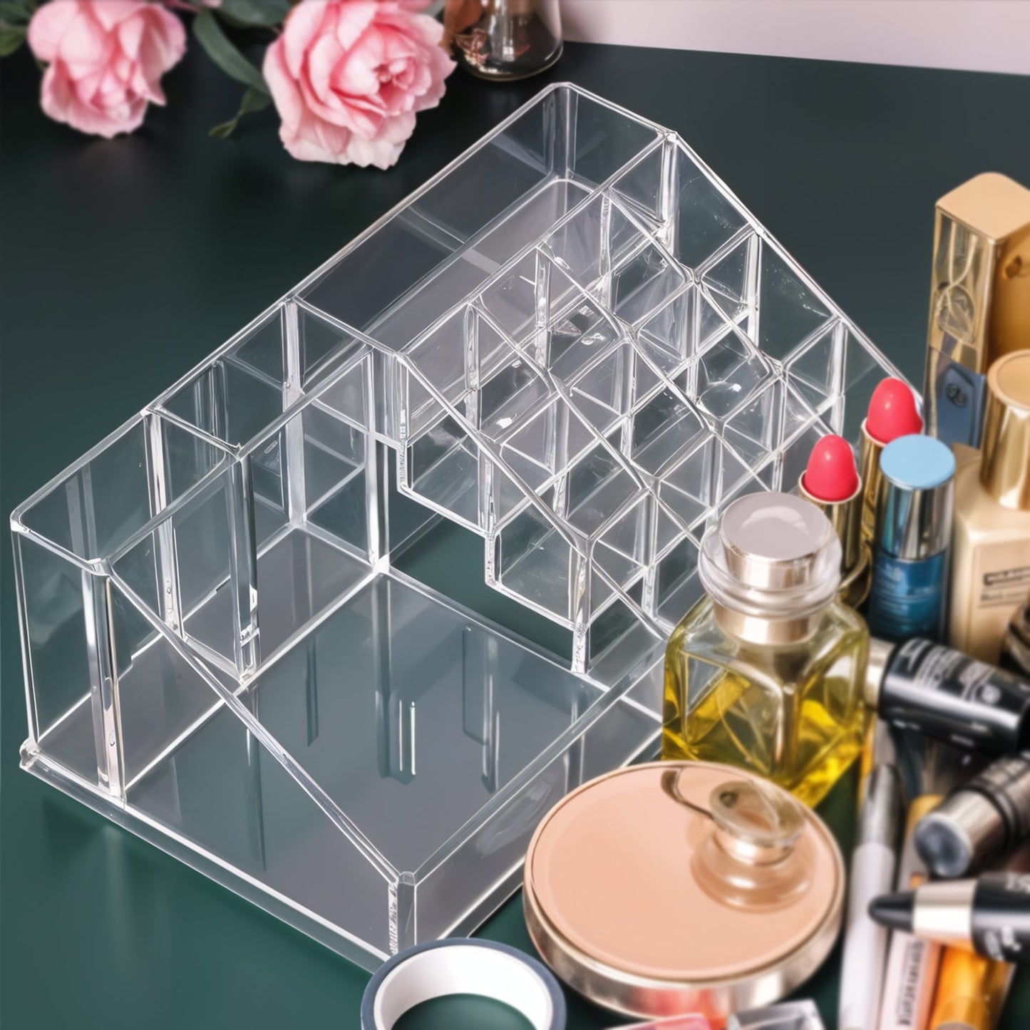 Acrylic Makeup Organizer – 16 Clear Compartments for Cosmetics
