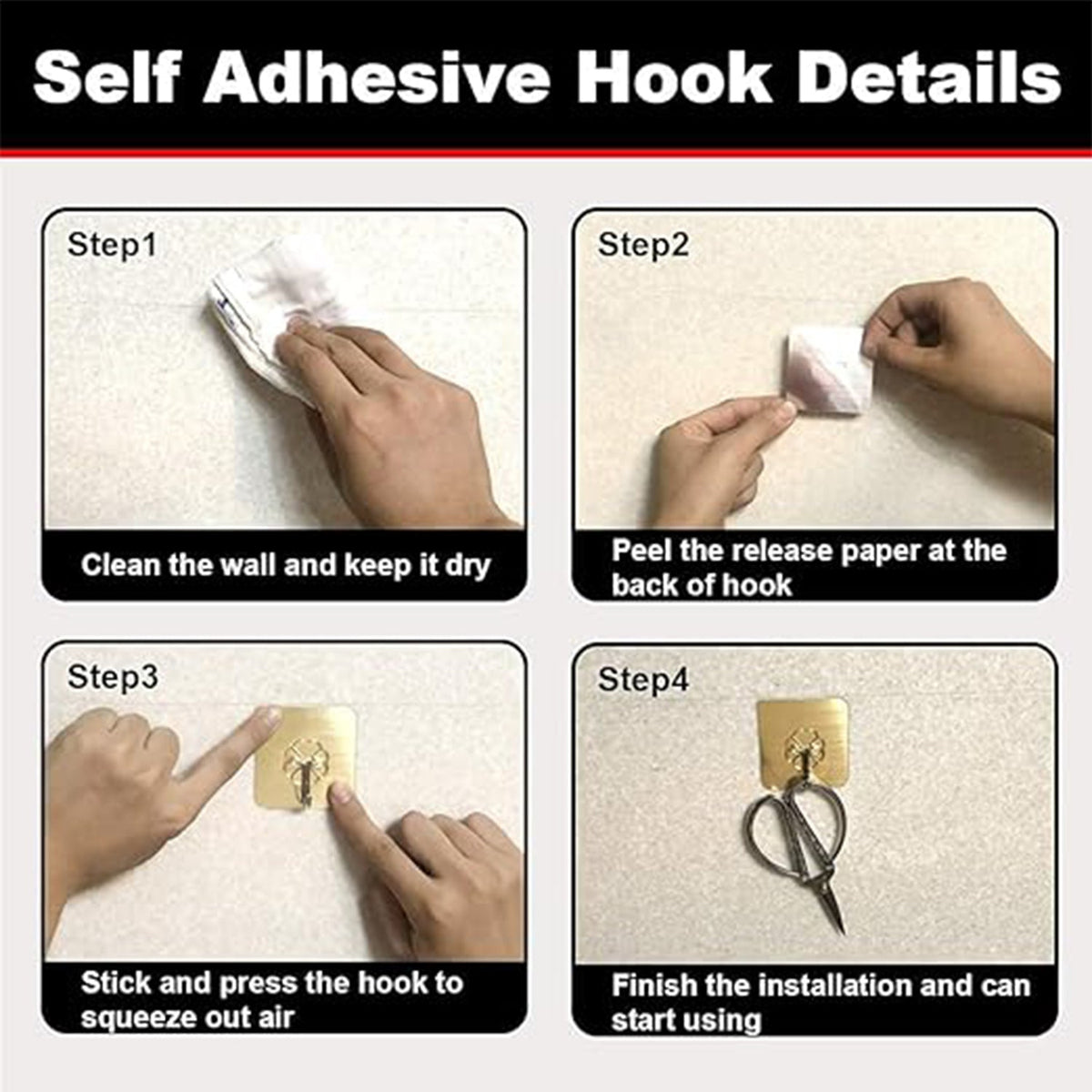 Heavy-Duty Adhesive Hook – Transparent & Strong Hold 6x6 cm