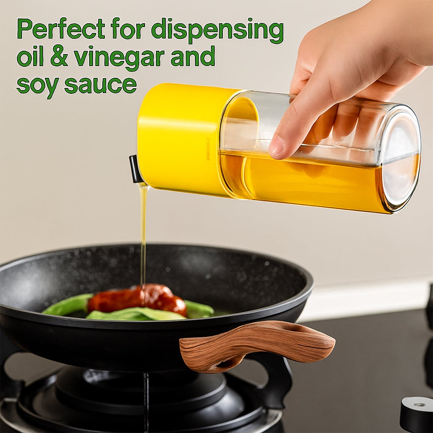 Oil dispenser bottle pouring oil with precise one-touch control
