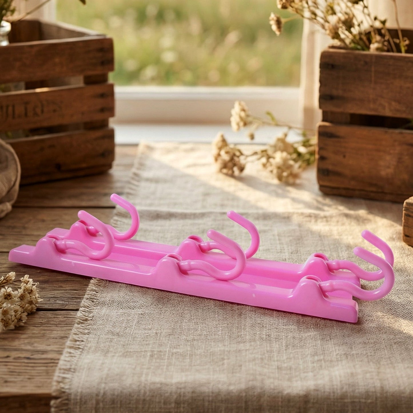 All-in-One Hanging Organizer – Durable Pink Hooks