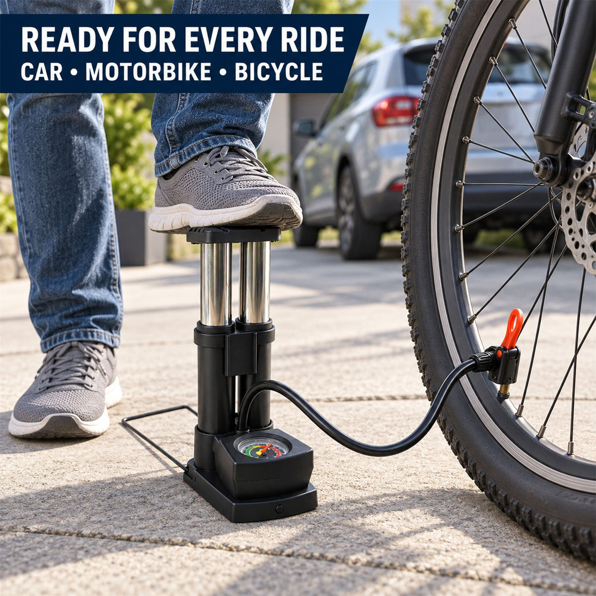 Mini Bike Pump – Portable Foot Operated with Gauge - view 4