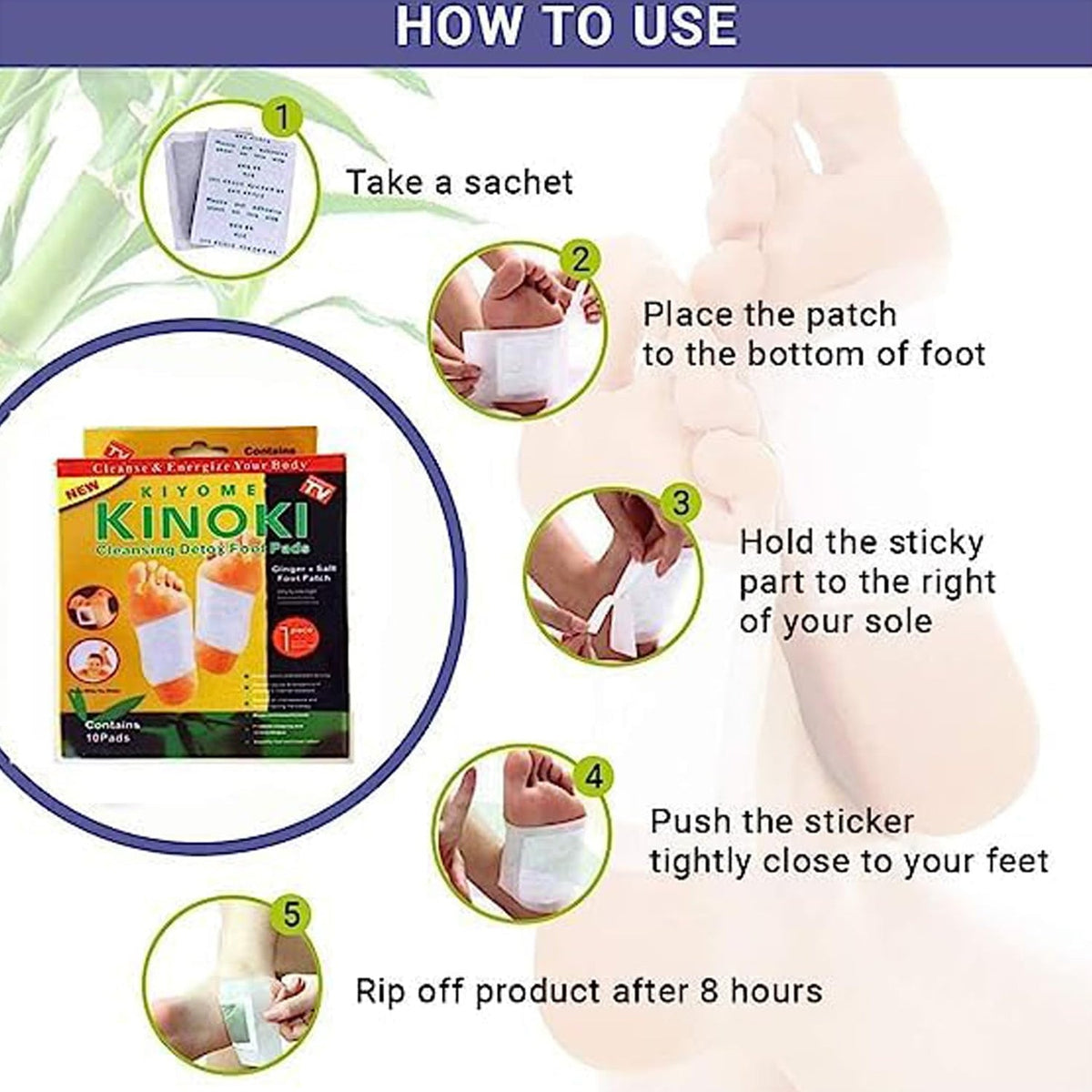 Detox Foot Pads with Ginger & Salt – 10 Pcs