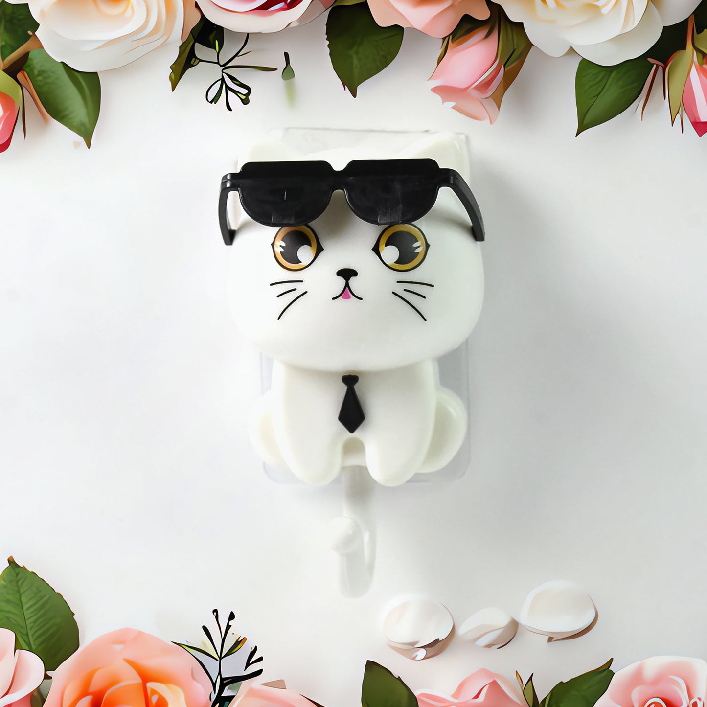 Cat Wall Hook – Cute Sunglasses Design, Self-Adhesive