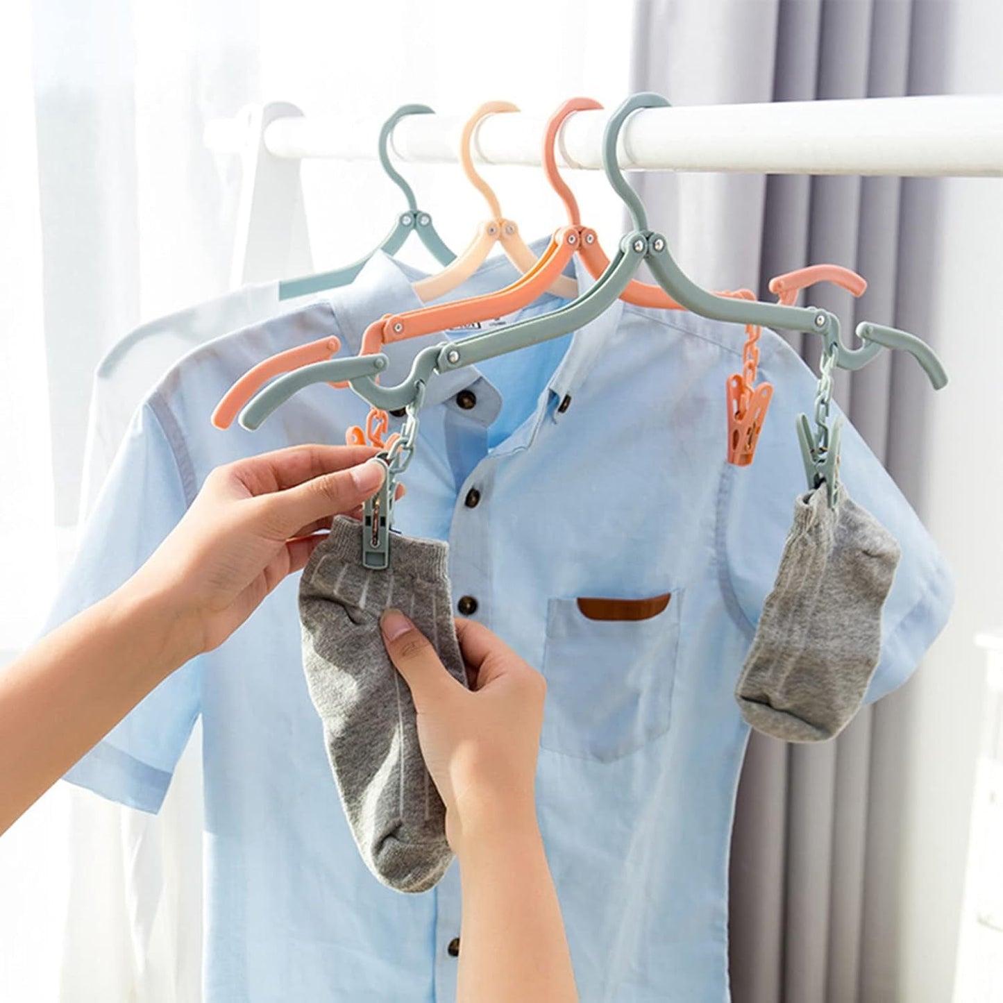 Adjustable Folding Clothes Hanger with Clips for Versatile