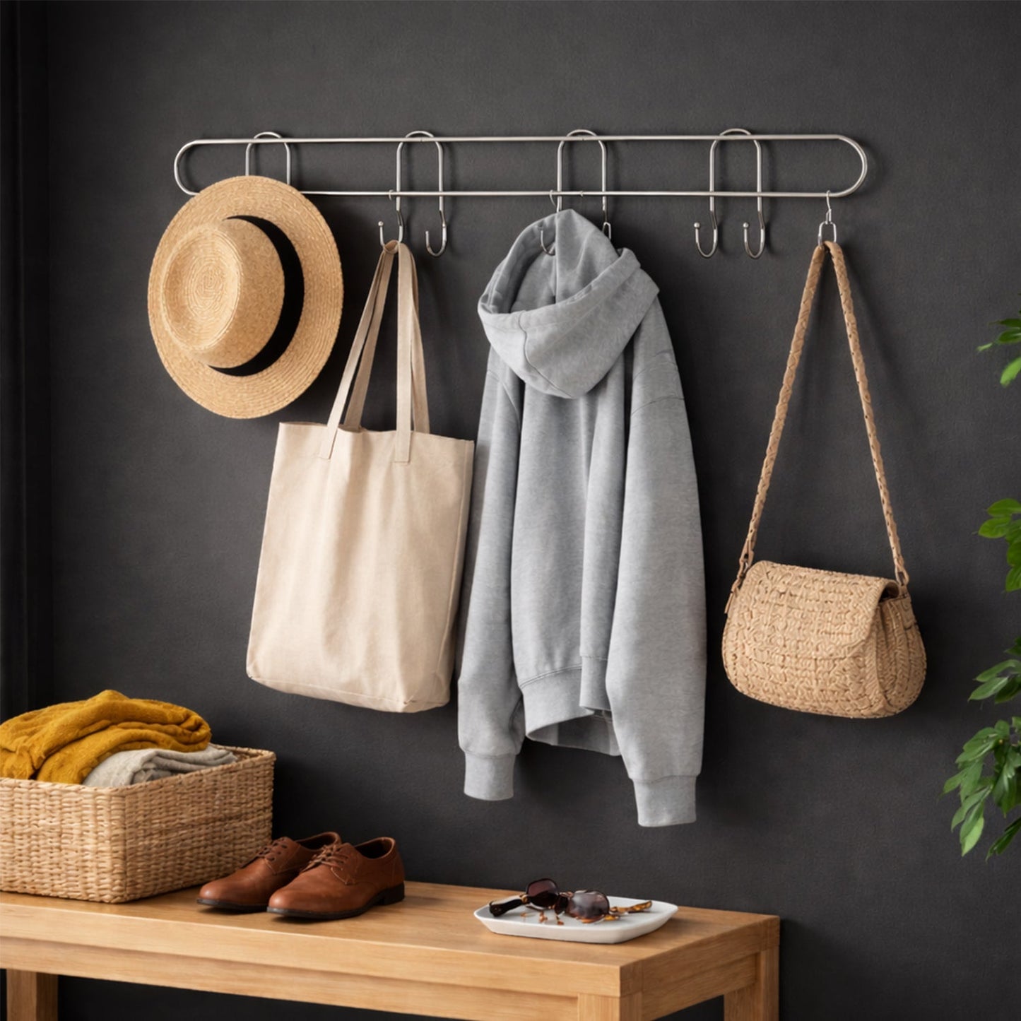 Heavy-Duty Wall Mounted Hook Rack – Durable Stainless Steel