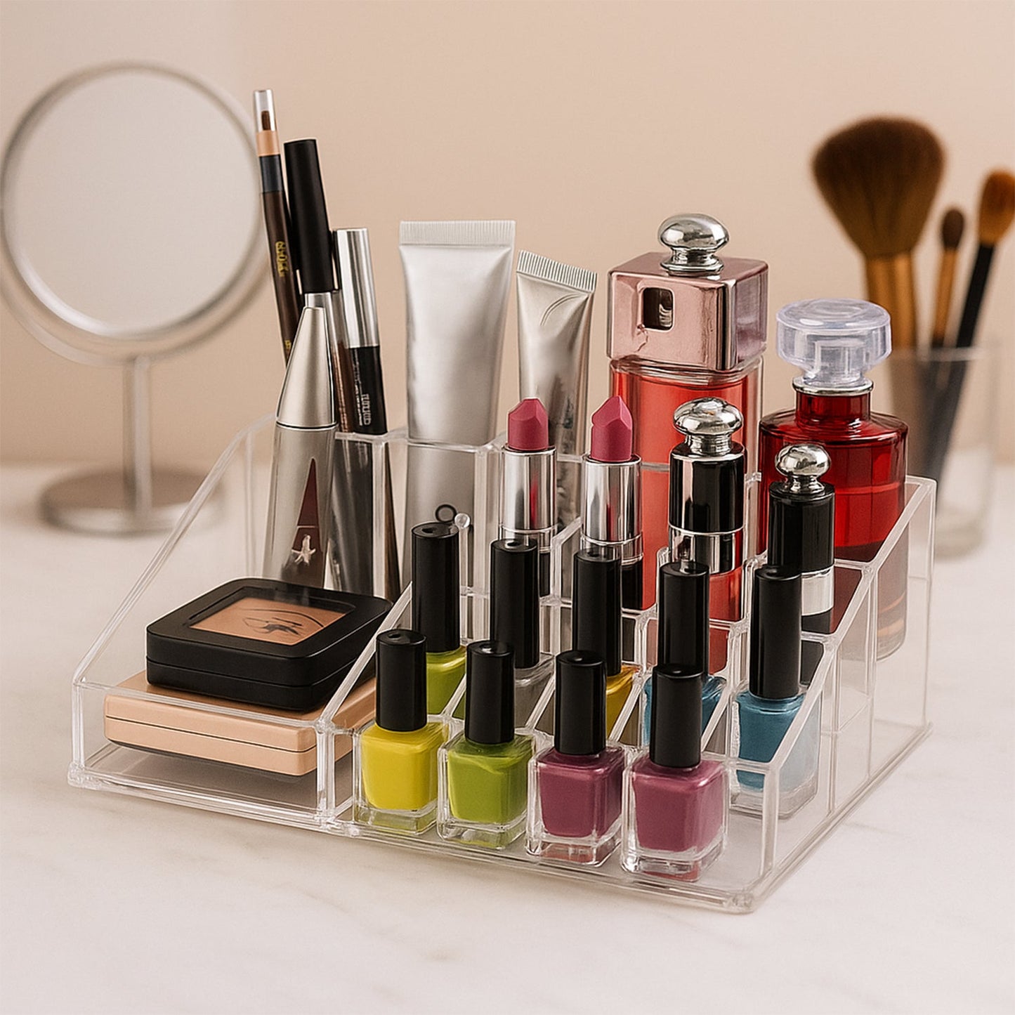 Acrylic Makeup Organizer – 16 Clear Compartments for Cosmetics
