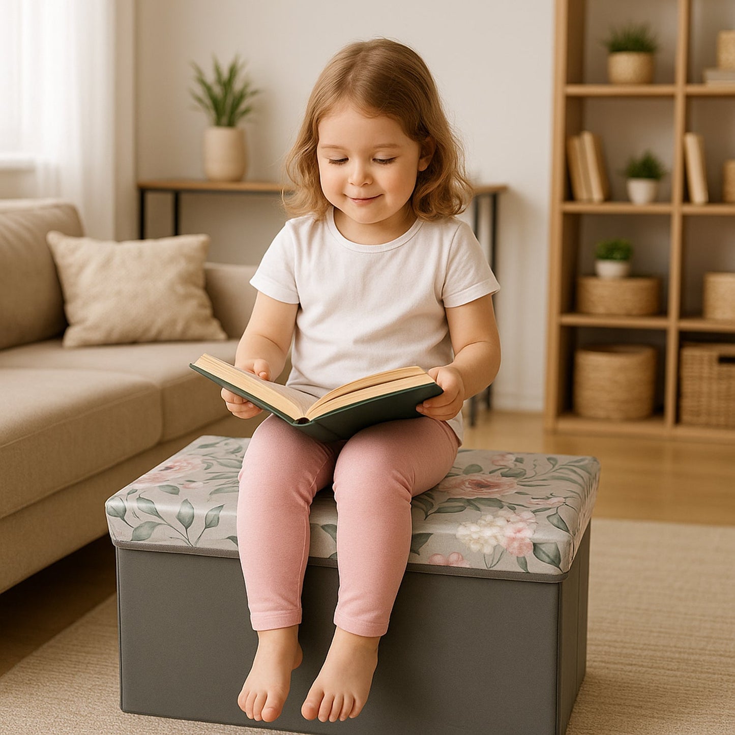 Space-Saving Storage Box with Floral Lid – Durable