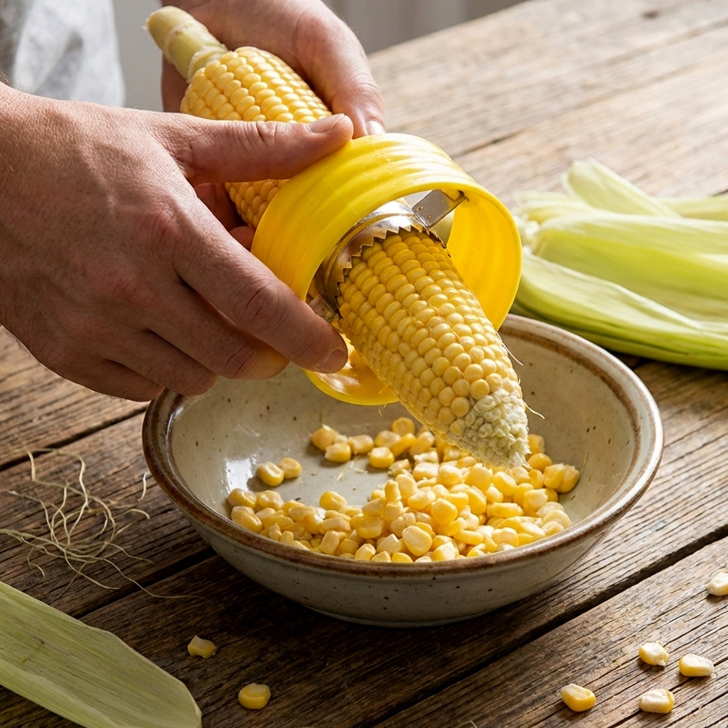 Detailed view of corn stripper's blade used for efficient corn peeler action