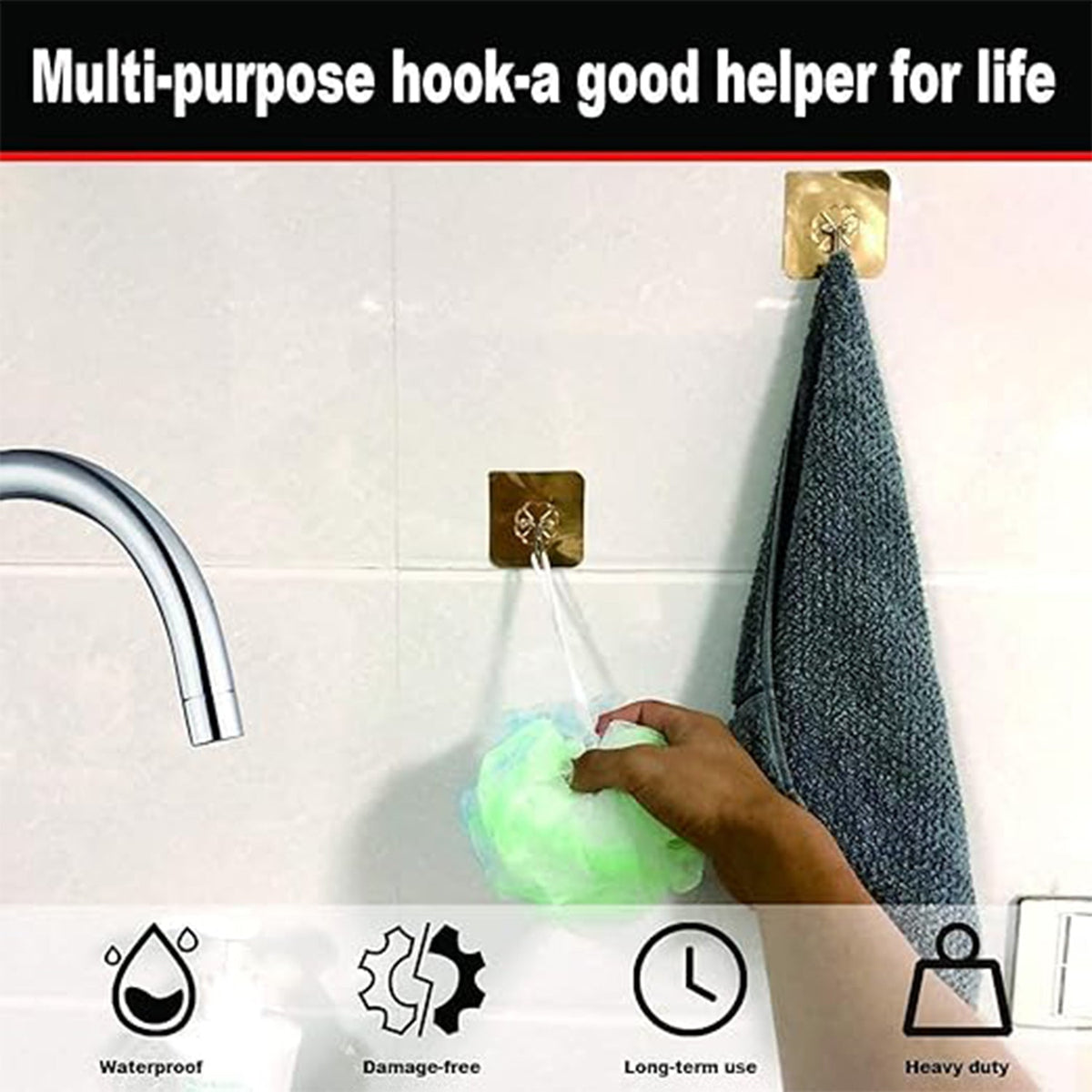 Heavy-Duty Adhesive Hook – Transparent & Strong Hold 6x6 cm