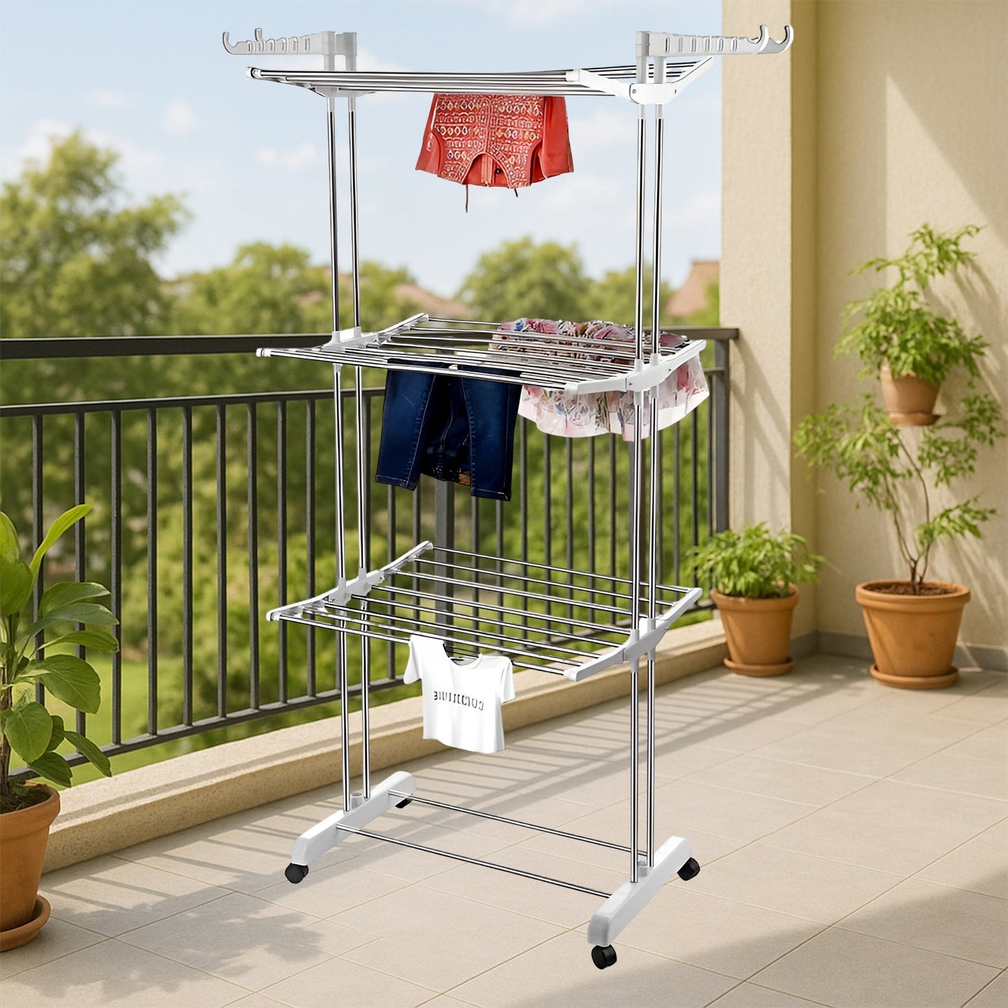 Space-Saving Cloth Drying Stand – 3-Tier Stainless Steel