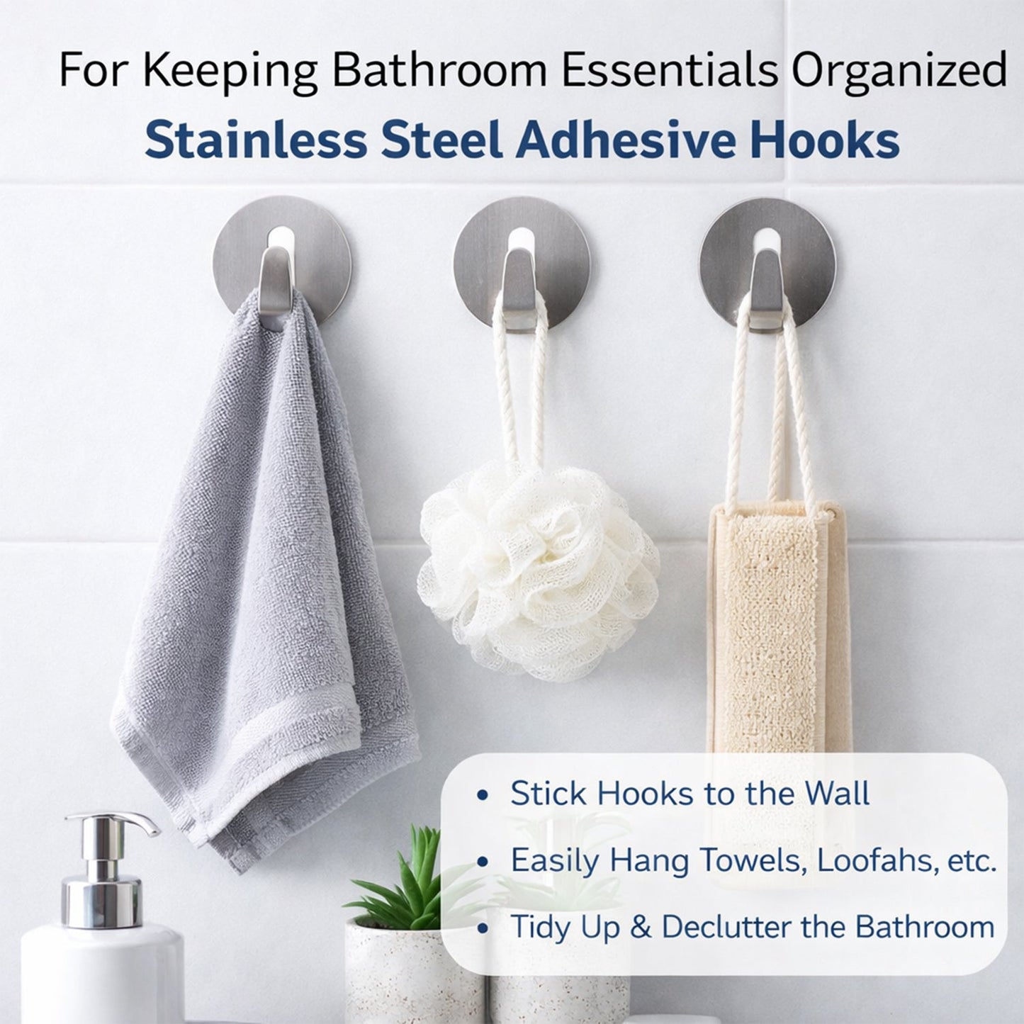 Stainless Steel Hooks – Waterproof Self-Adhesive