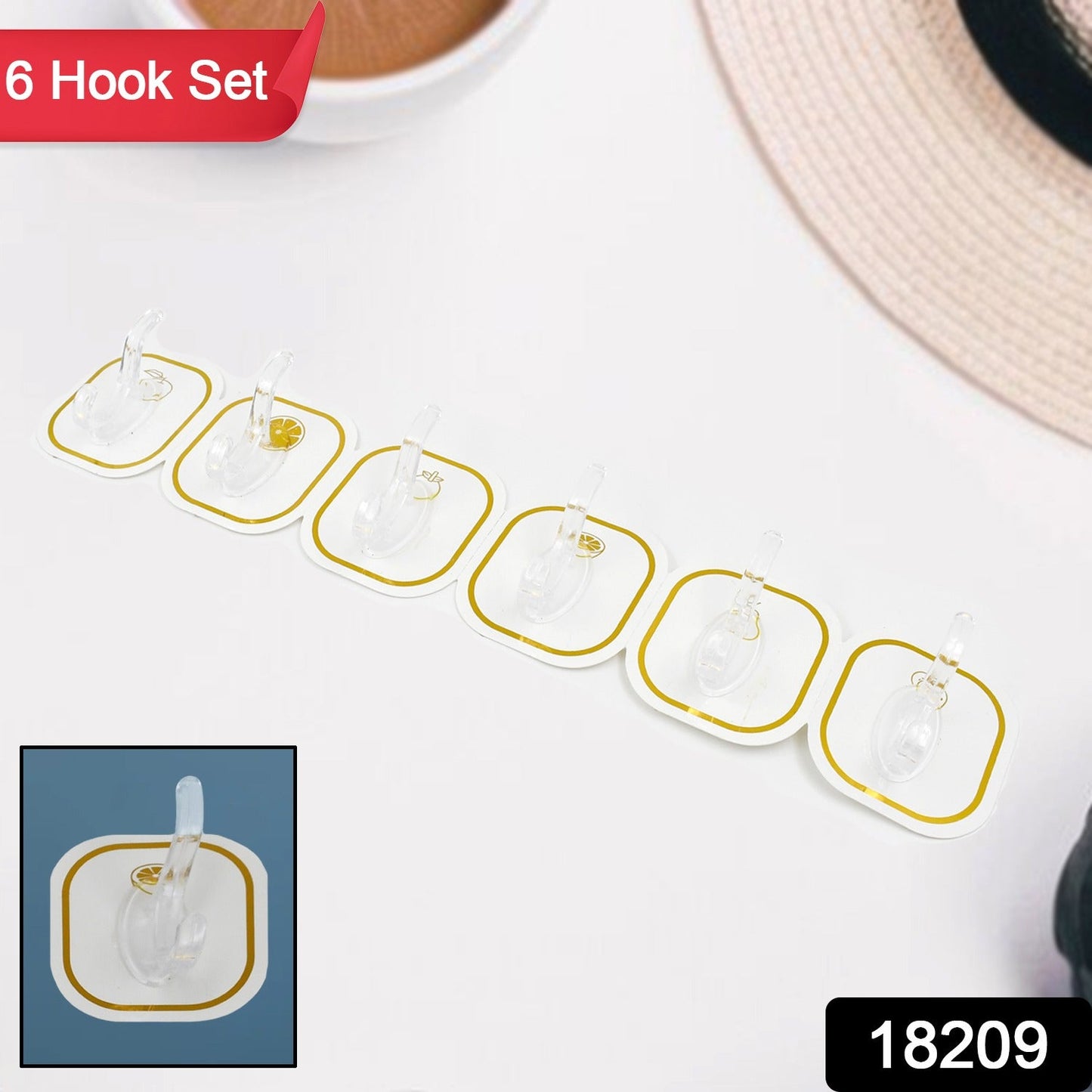 Reusable Transparent Adhesive Hooks (6 Pcs) – Strong - main product view