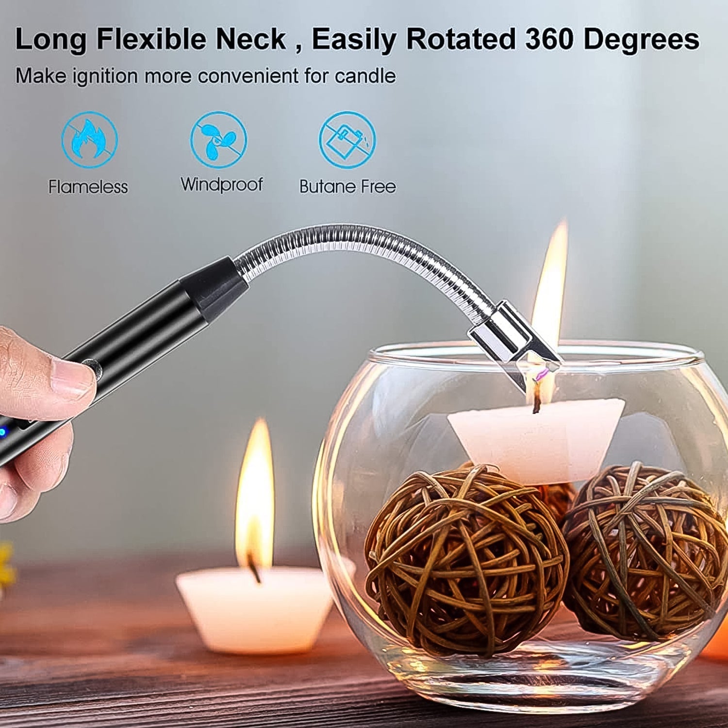 Side profile of FirePot electric arc lighter showing ergonomic design