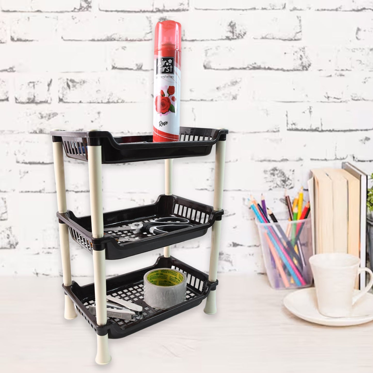 Space-Saving 3-Tier Plastic Storage Rack – Durable