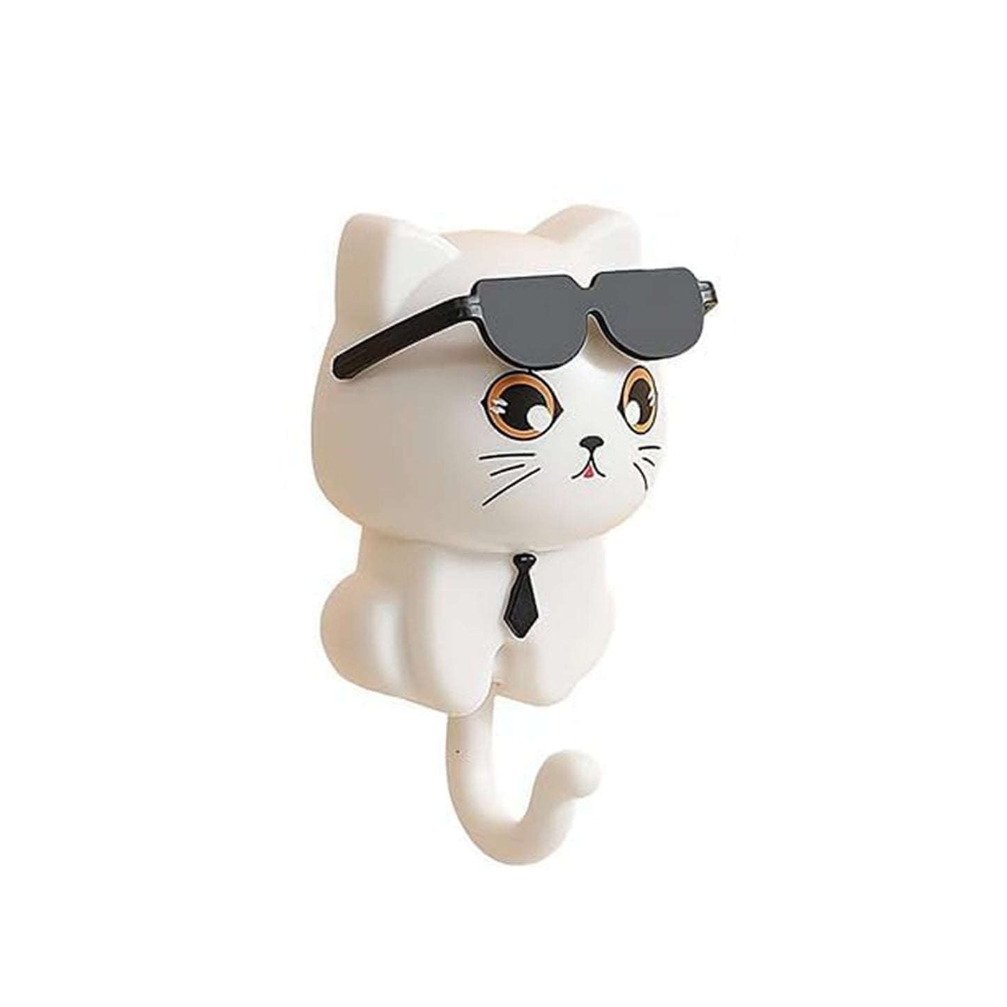 Cat Wall Hook – Cute Sunglasses Design, Self-Adhesive