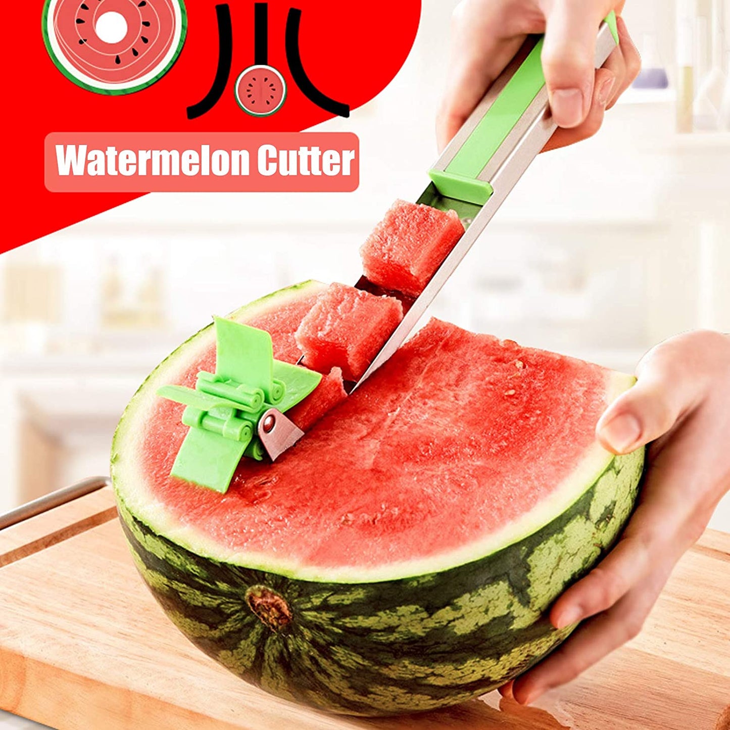 Freshly cut watermelon cubes arranged neatly, ready for serving.