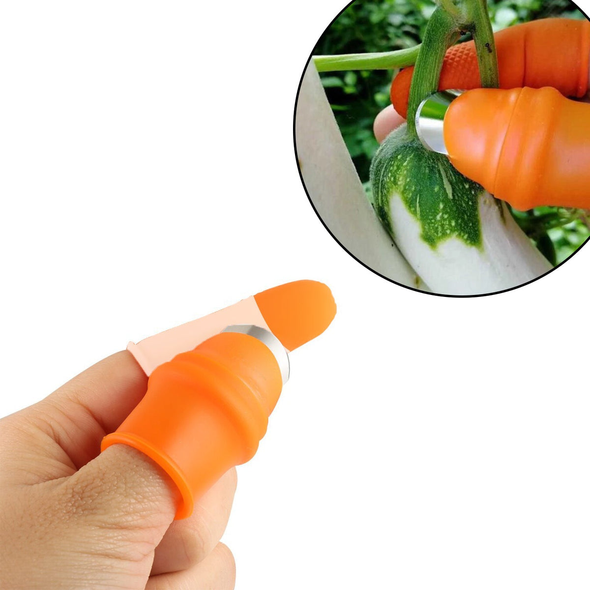The V Thumb Cutter's sharp blade and protective casing.