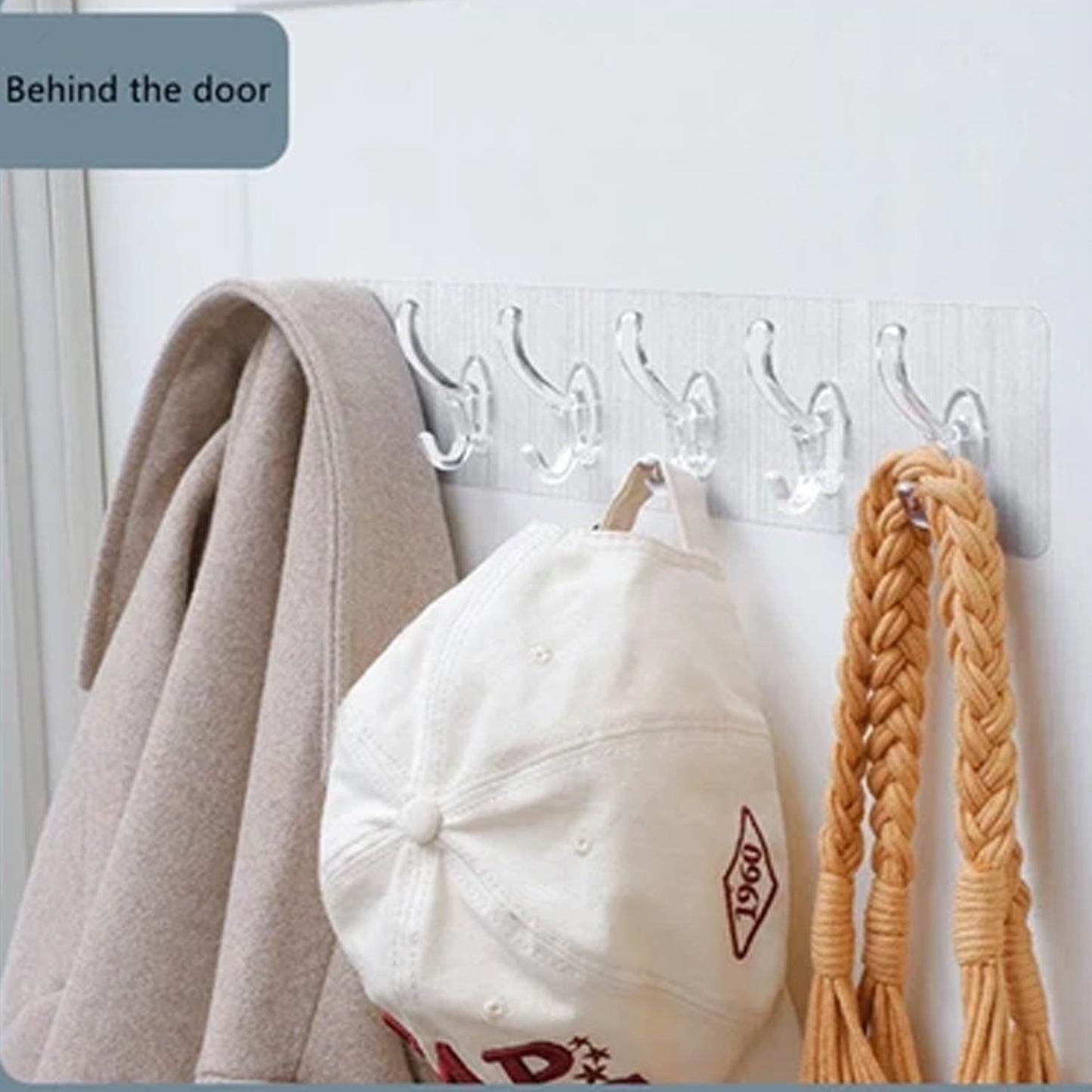 Heavy-Duty Wall Hook Rail – 6-Pin Transparent Golden