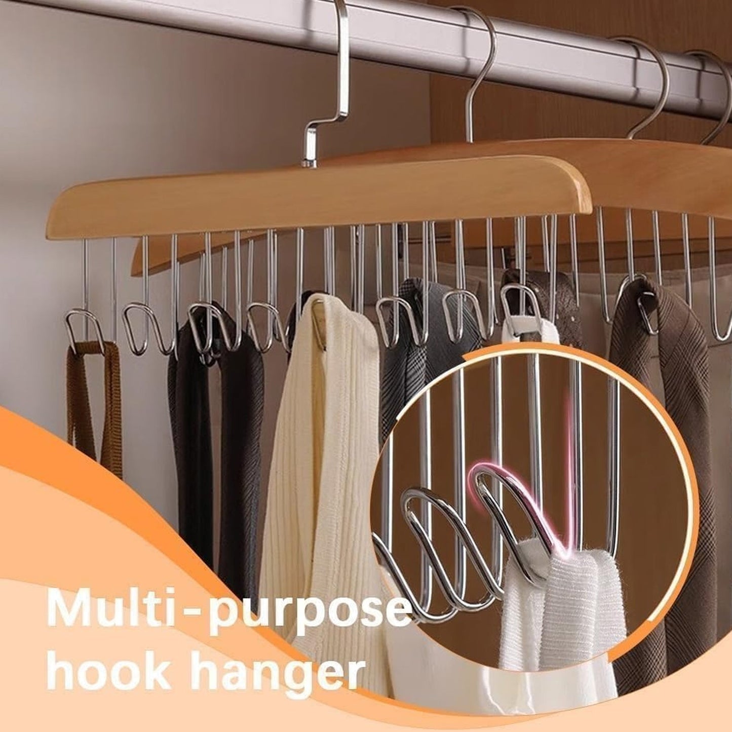 Space-Saving Hanger – 8-Hook Lotus Wood Closet Organizer
