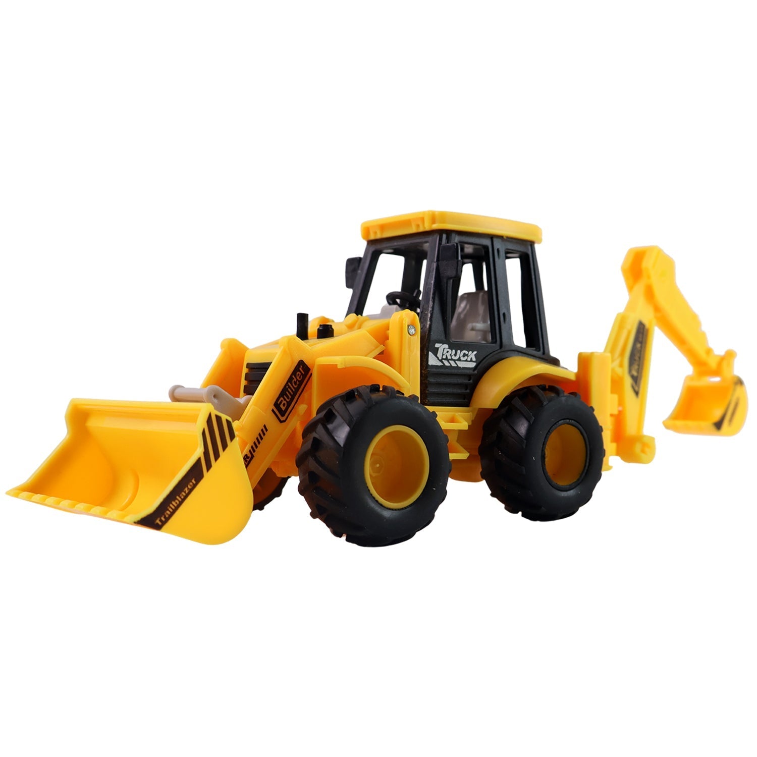 Close-up of yellow and black Backhoe Loader Toy Truck