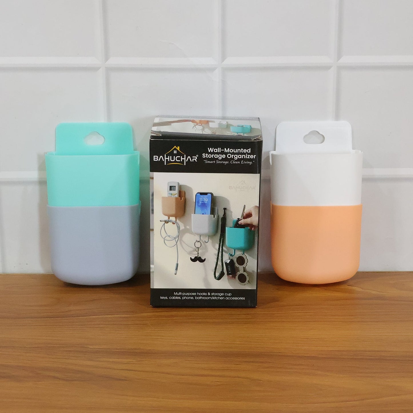 Space-Saving Plastic Wall Mounted Mobile Charging Holder Set – Pc