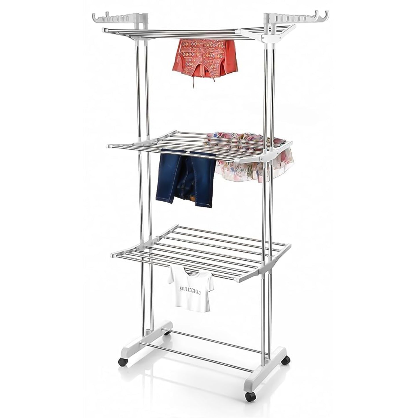 Space-Saving Cloth Drying Stand – 3-Tier Stainless Steel