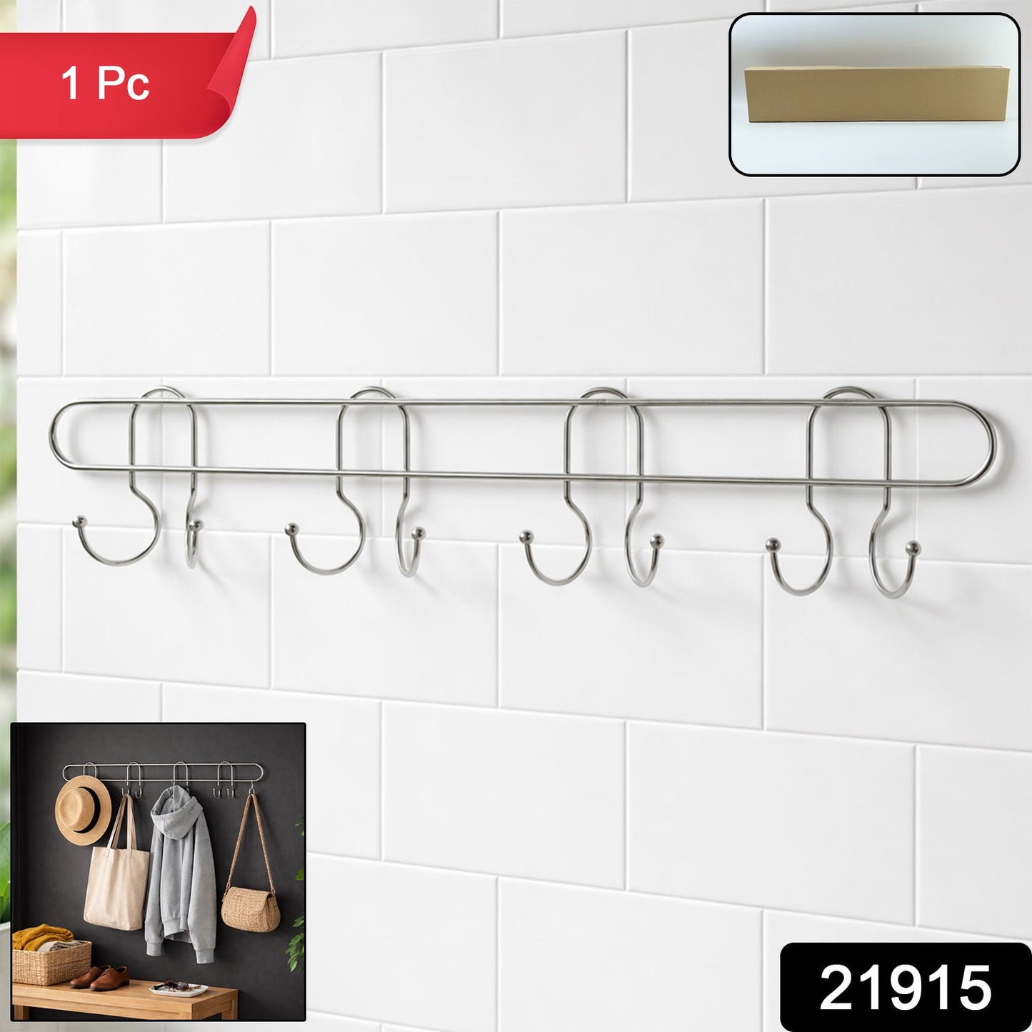 Heavy-Duty Wall Mounted Hook Rack – Durable Stainless Steel - main product view